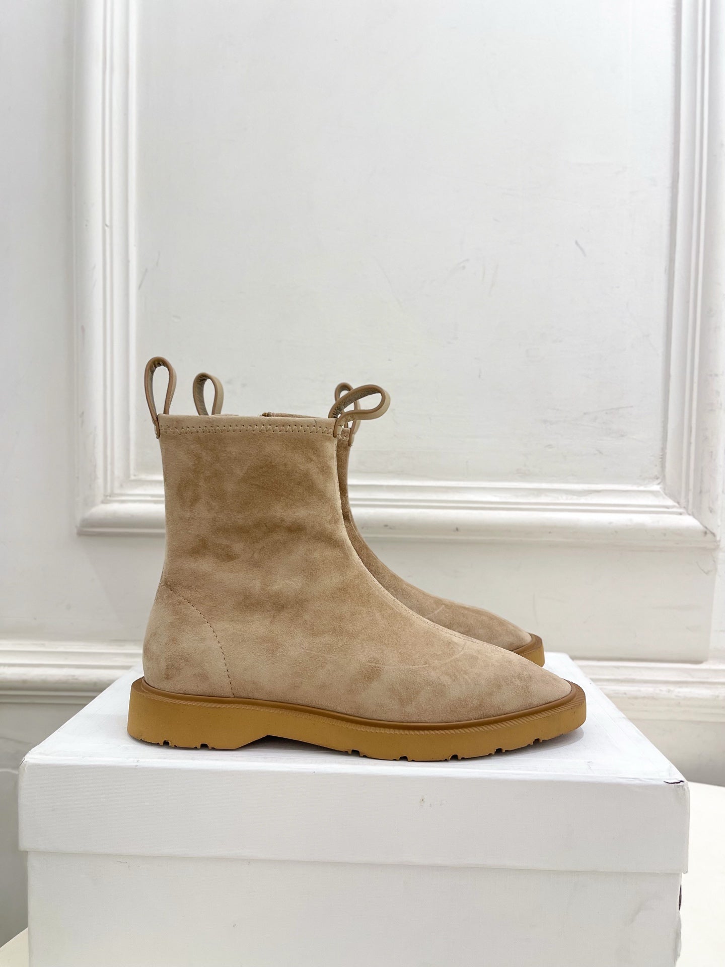 Celine 26s Flow Zipped Ankle Boots Khaki Suede 947591
