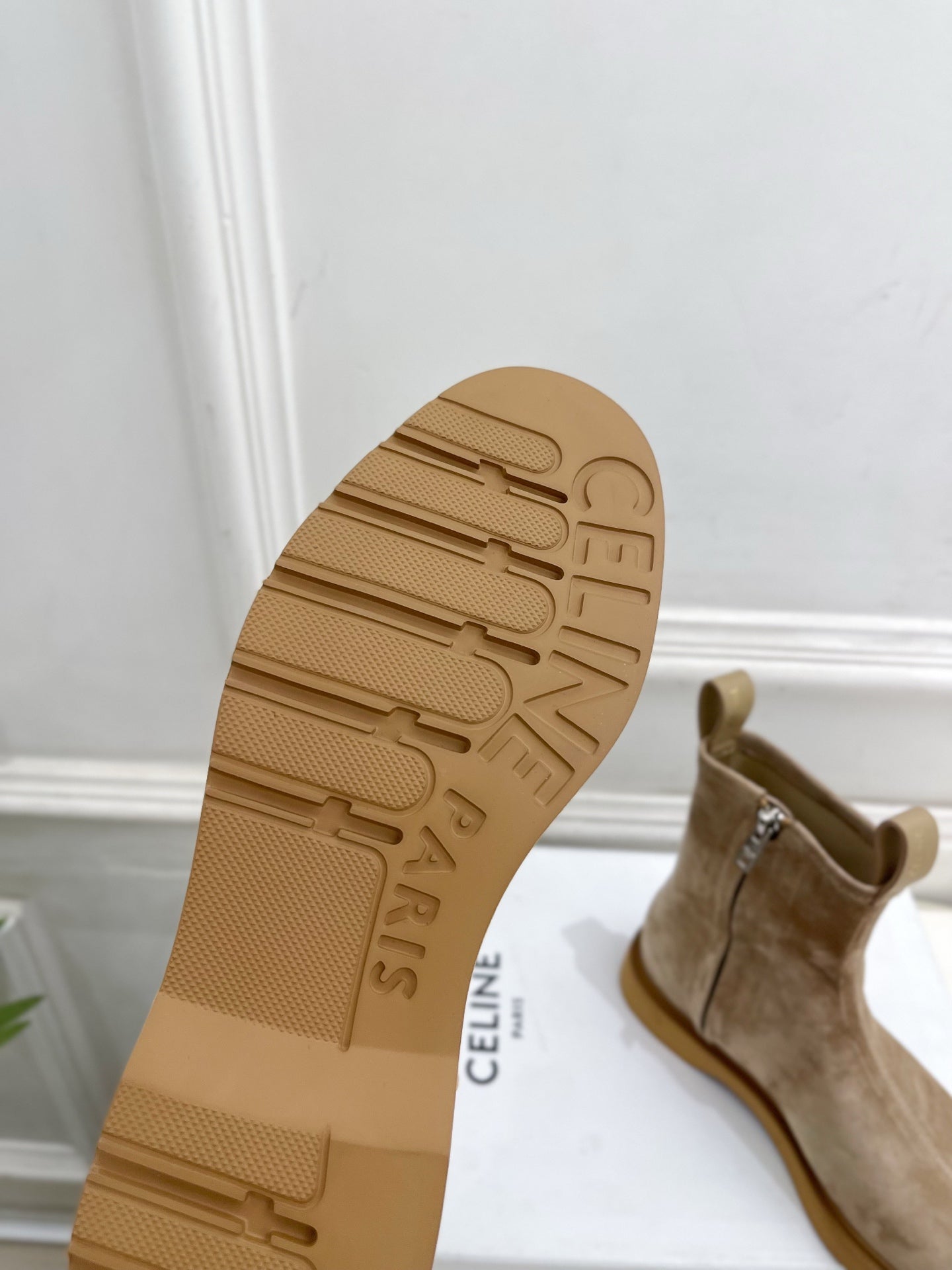 Celine 26s Flow Zipped Ankle Boots Khaki Suede 947591