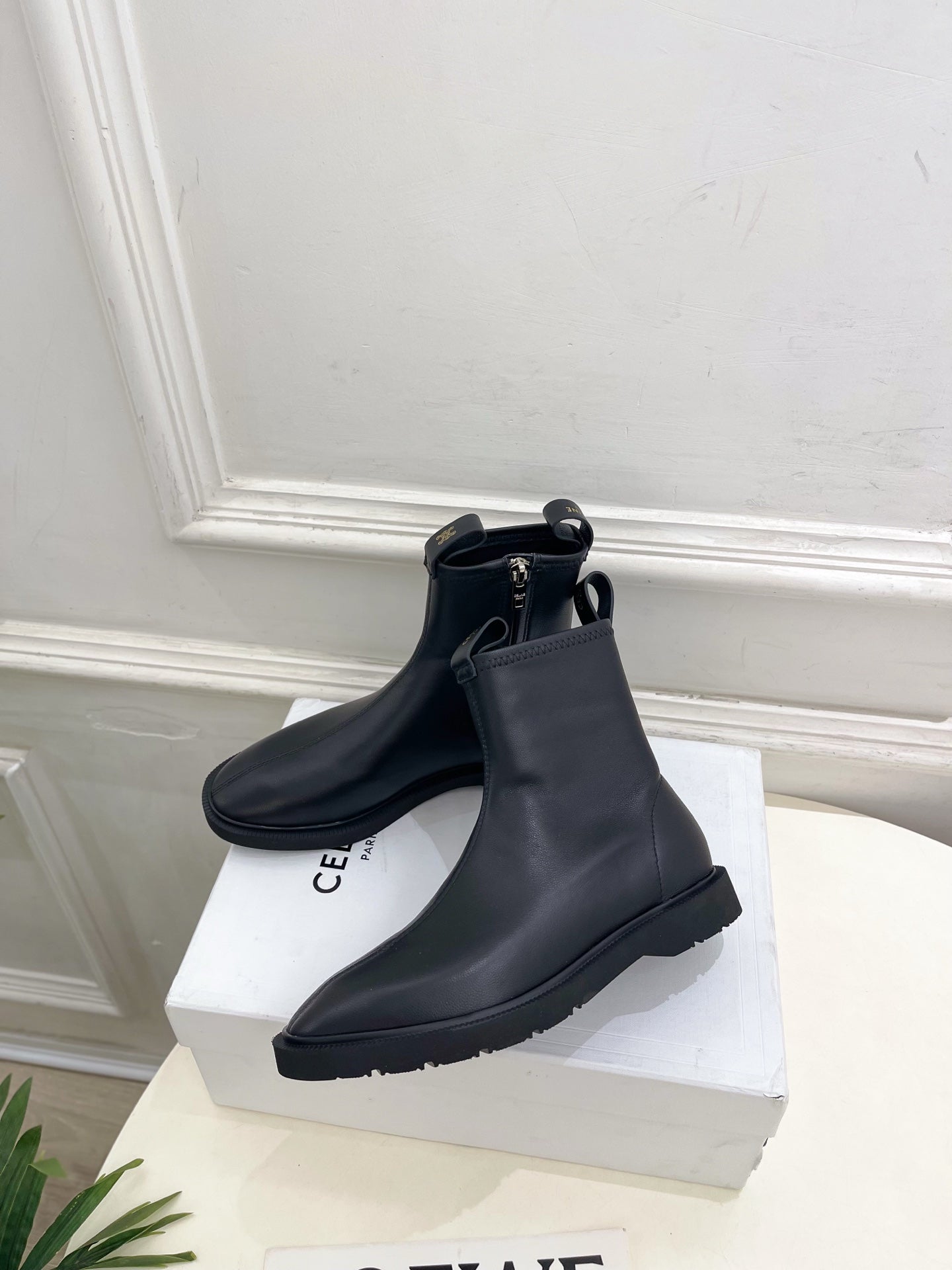 Celine 26s Flow Zipped Ankle Boots Black Leather 947593