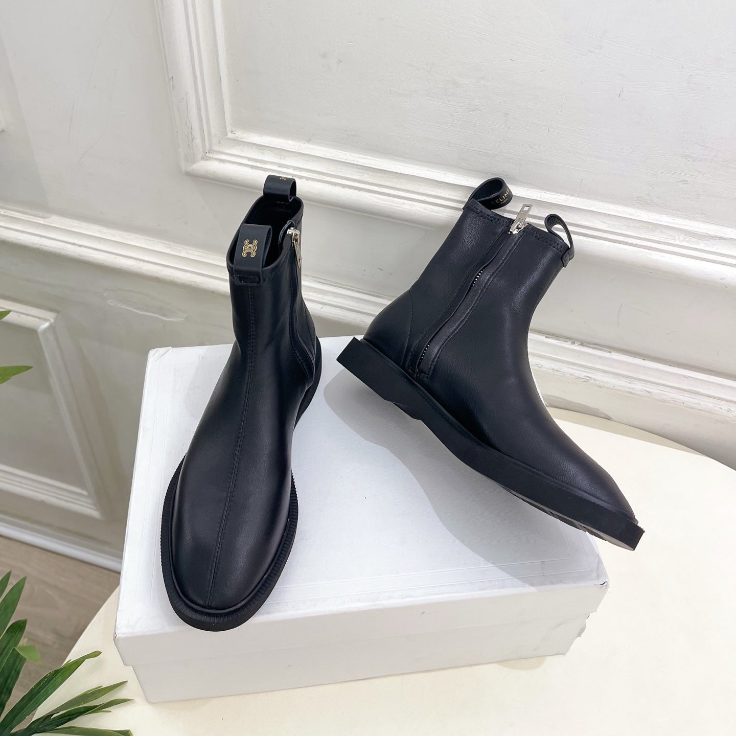 Celine 26s Flow Zipped Ankle Boots Black Leather 947593
