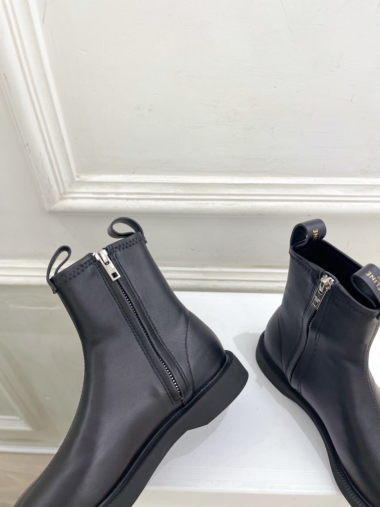 Celine 26s Flow Zipped Ankle Boots Black Leather 947593