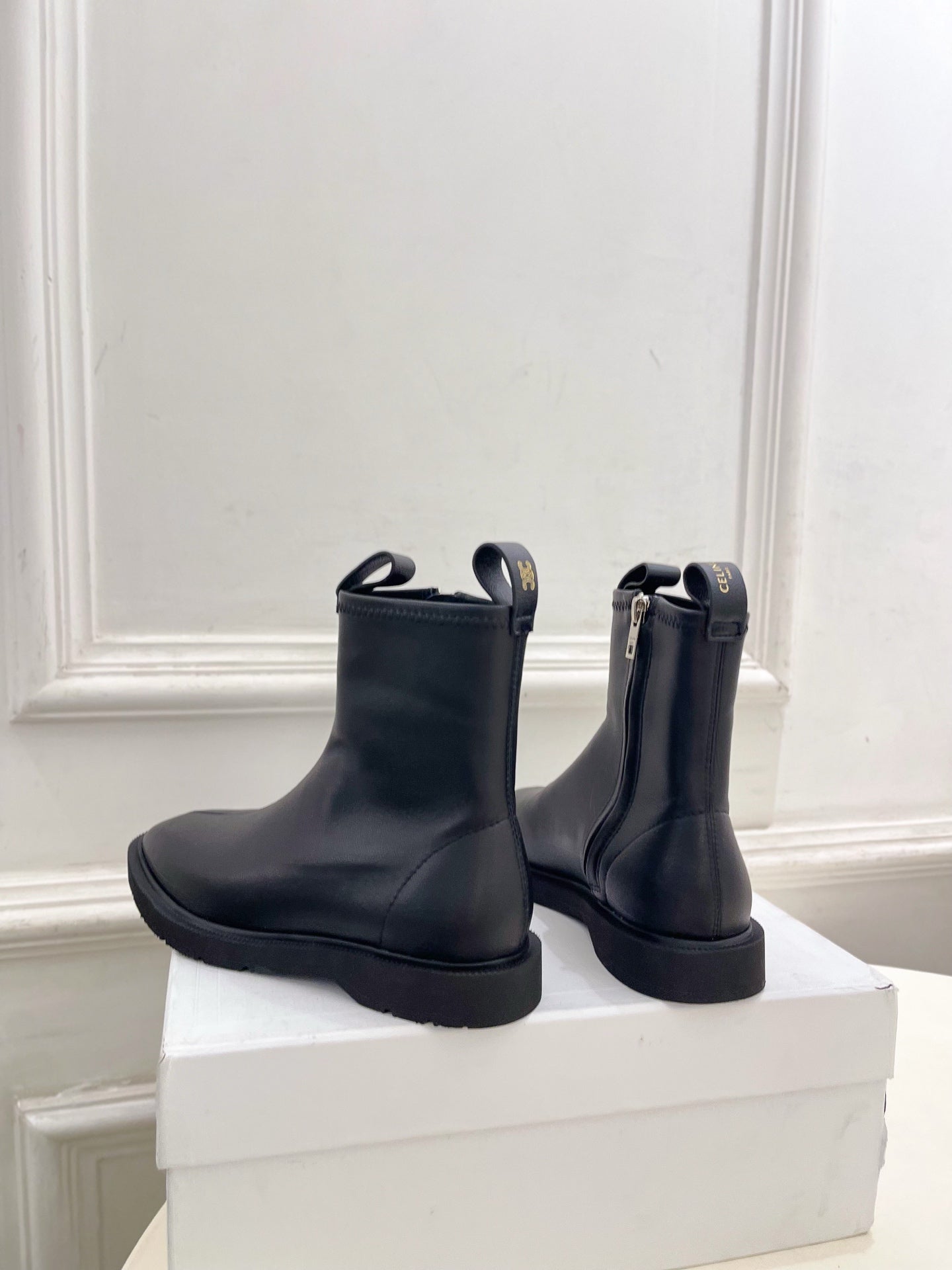 Celine 26s Flow Zipped Ankle Boots Black Leather 947593