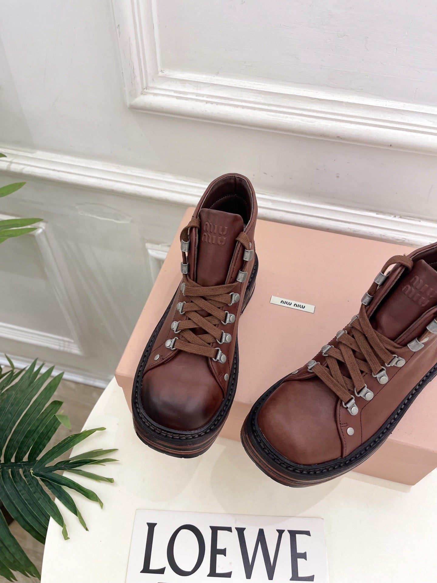 Miu 26s Ankle Boots Brown Smooth Leather 112014