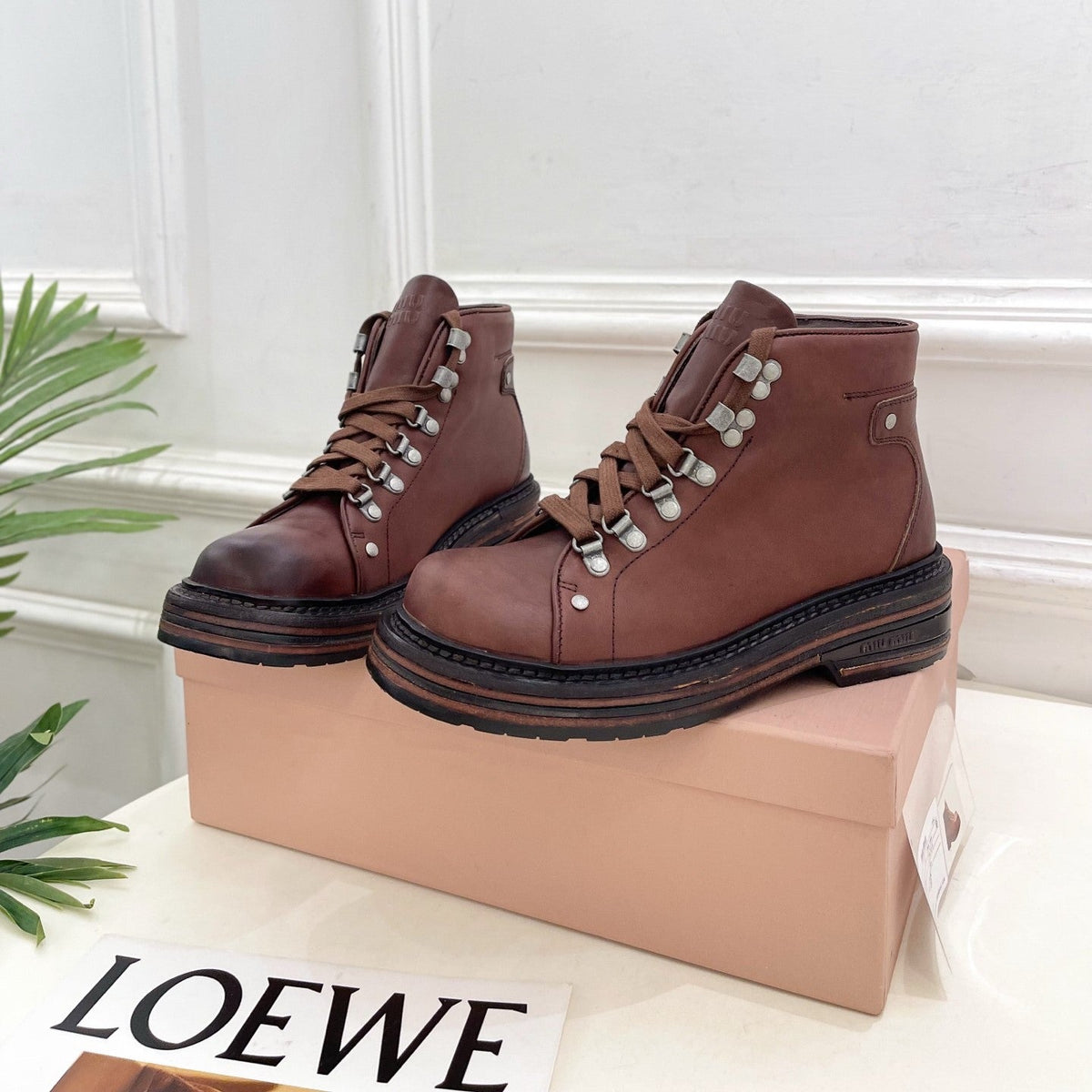 Miu 26s Ankle Boots Brown Smooth Leather 112014