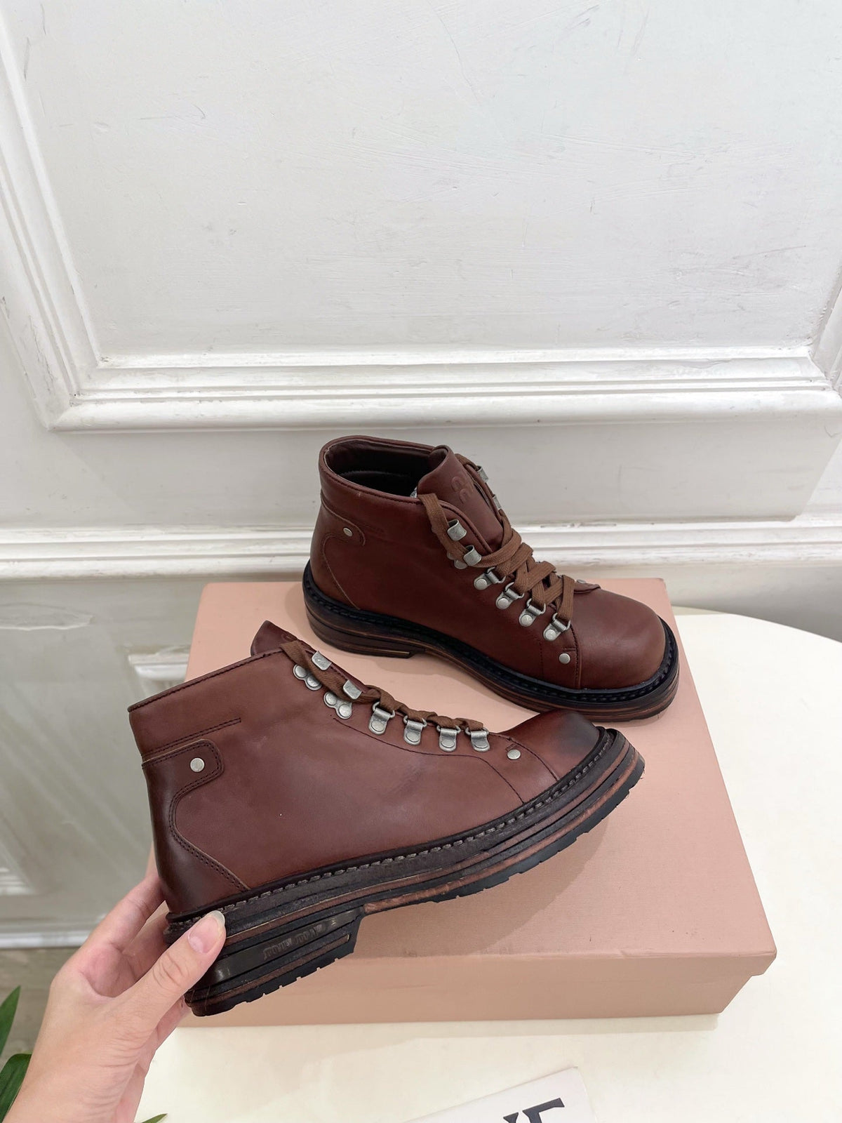 Miu 26s Ankle Boots Brown Smooth Leather 112014