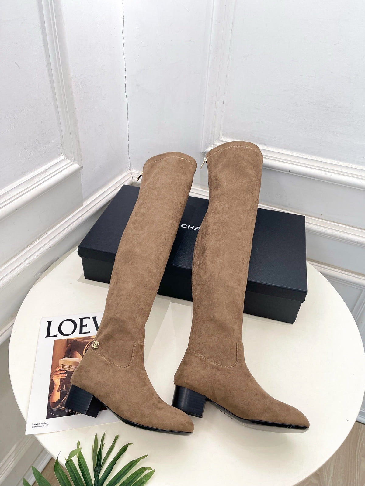 CC 26S Logo Overtheknee Boots 4cm Beige Suede 111845