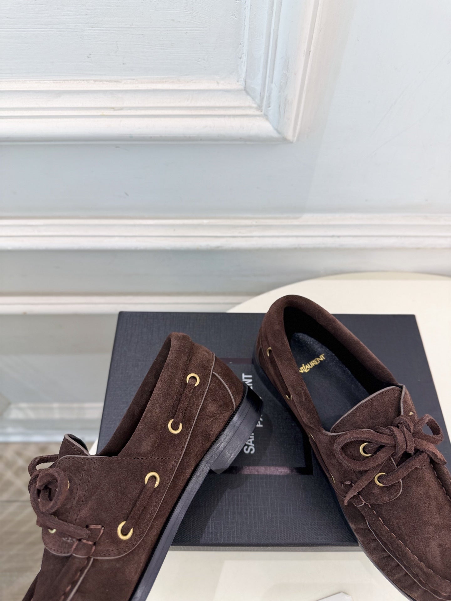 YSL Le Loafer Bateau Boat Shoes Dark Brown Suede 112328