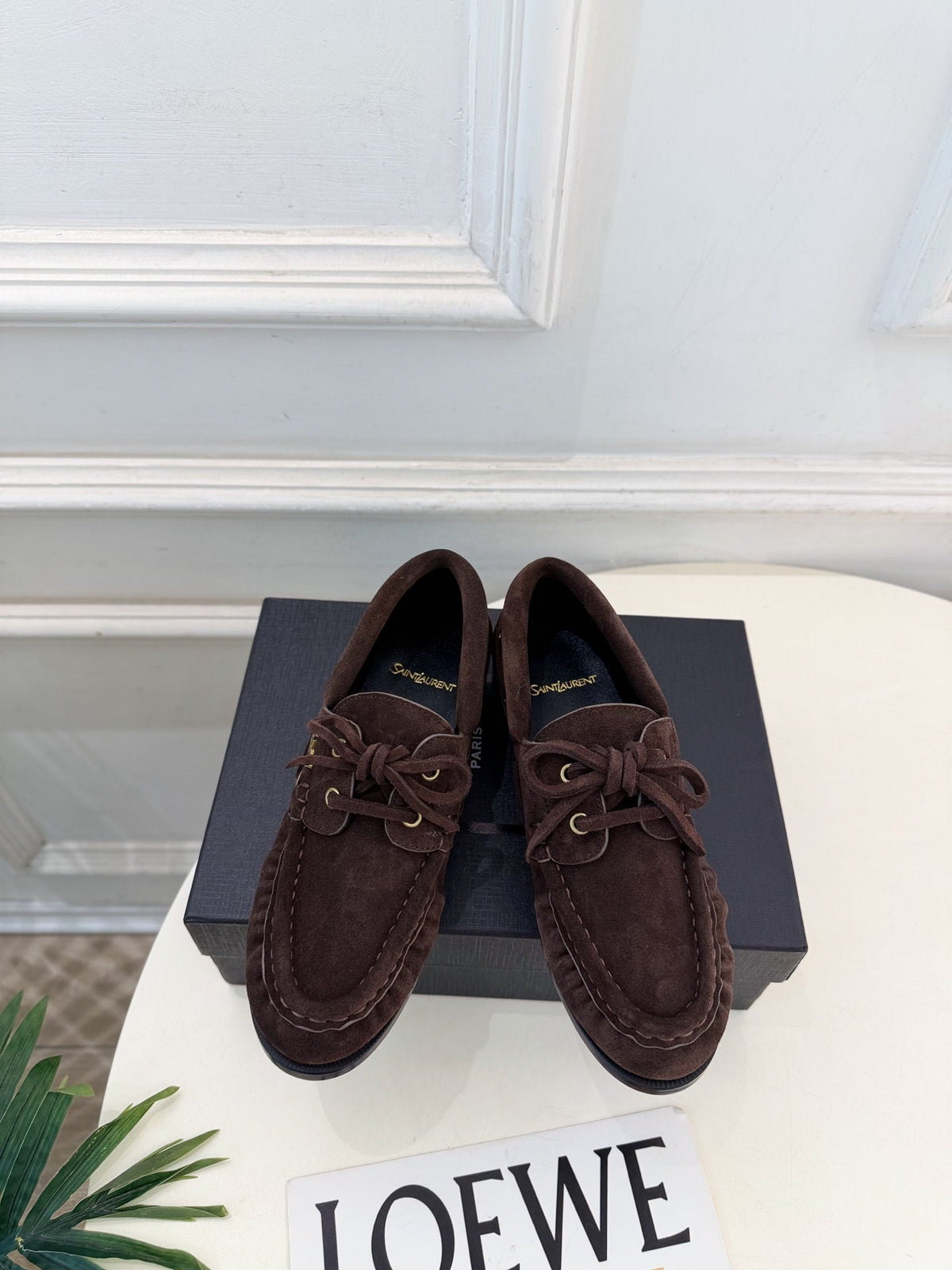 YSL Le Loafer Bateau Boat Shoes Dark Brown Suede 112328