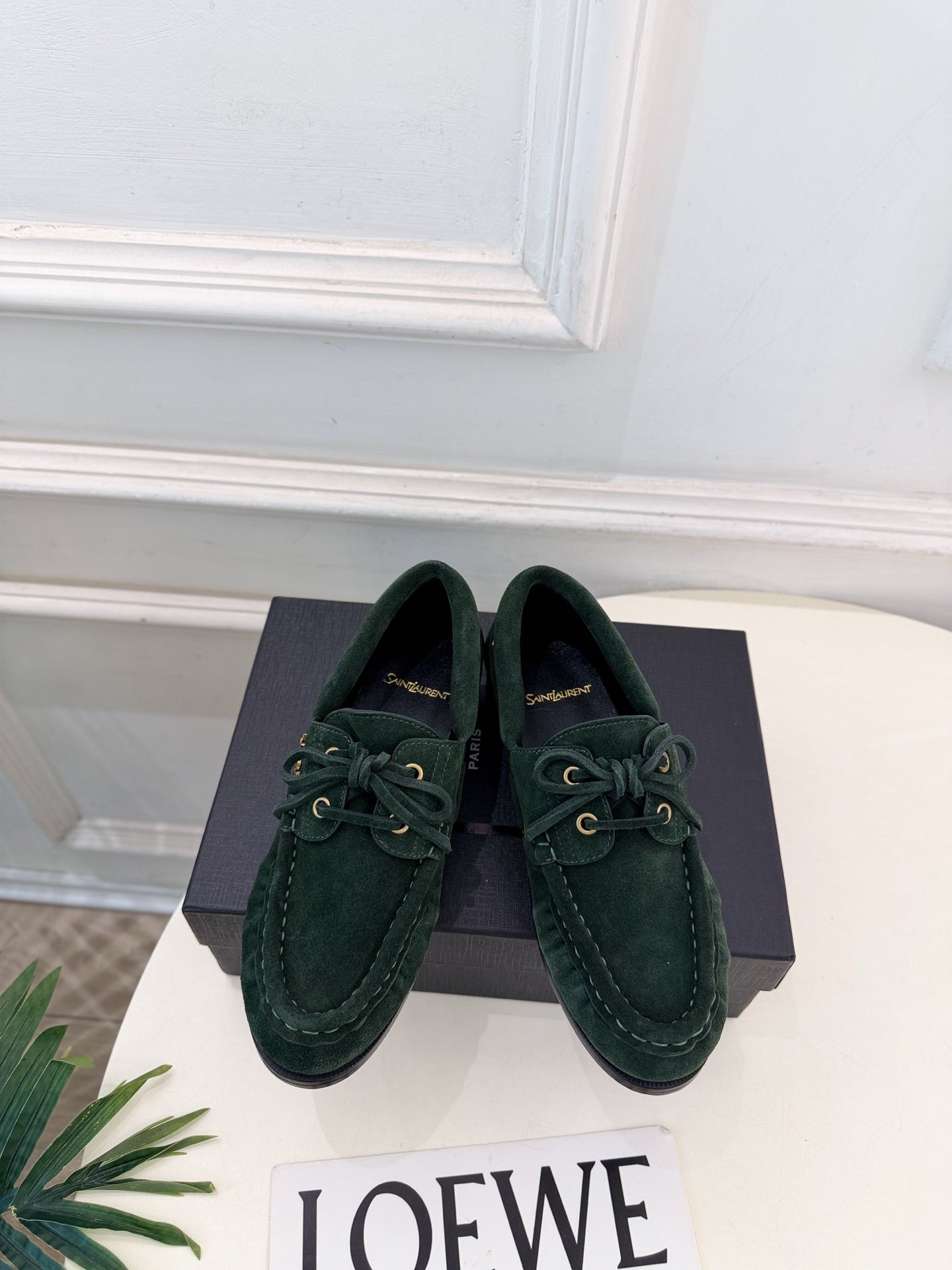 YSL Le Loafer Bateau Boat Shoes Dark Green Suede 112329