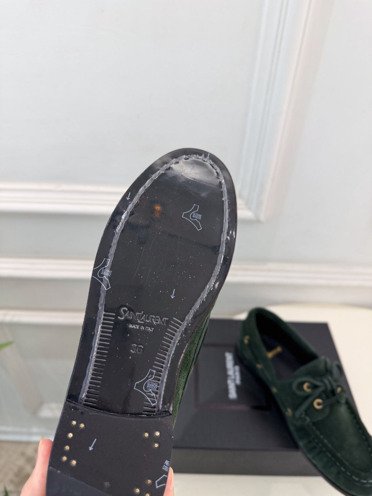 YSL Le Loafer Bateau Boat Shoes Dark Green Suede 112329