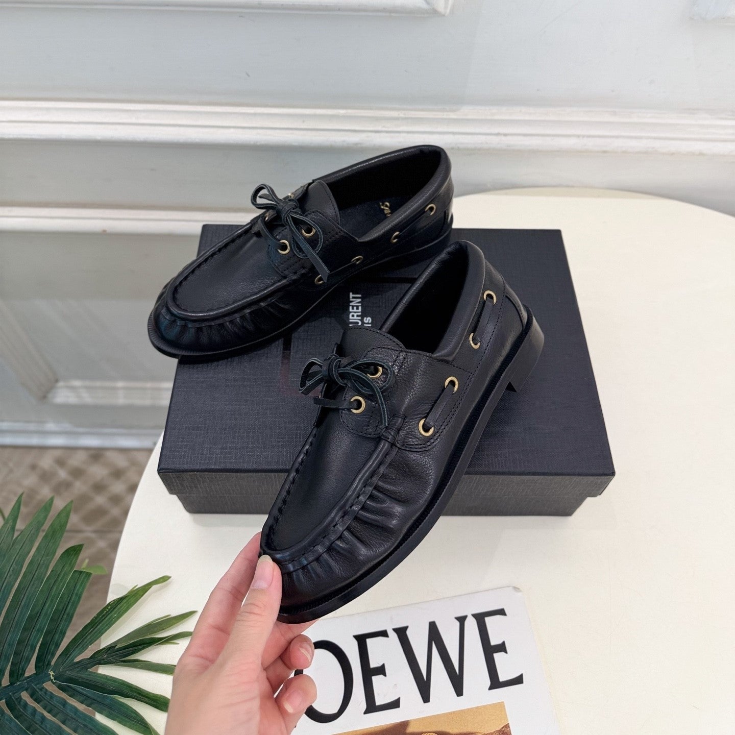 YSL Le Loafer Bateau Boat Shoes Black Smooth Leather 112331