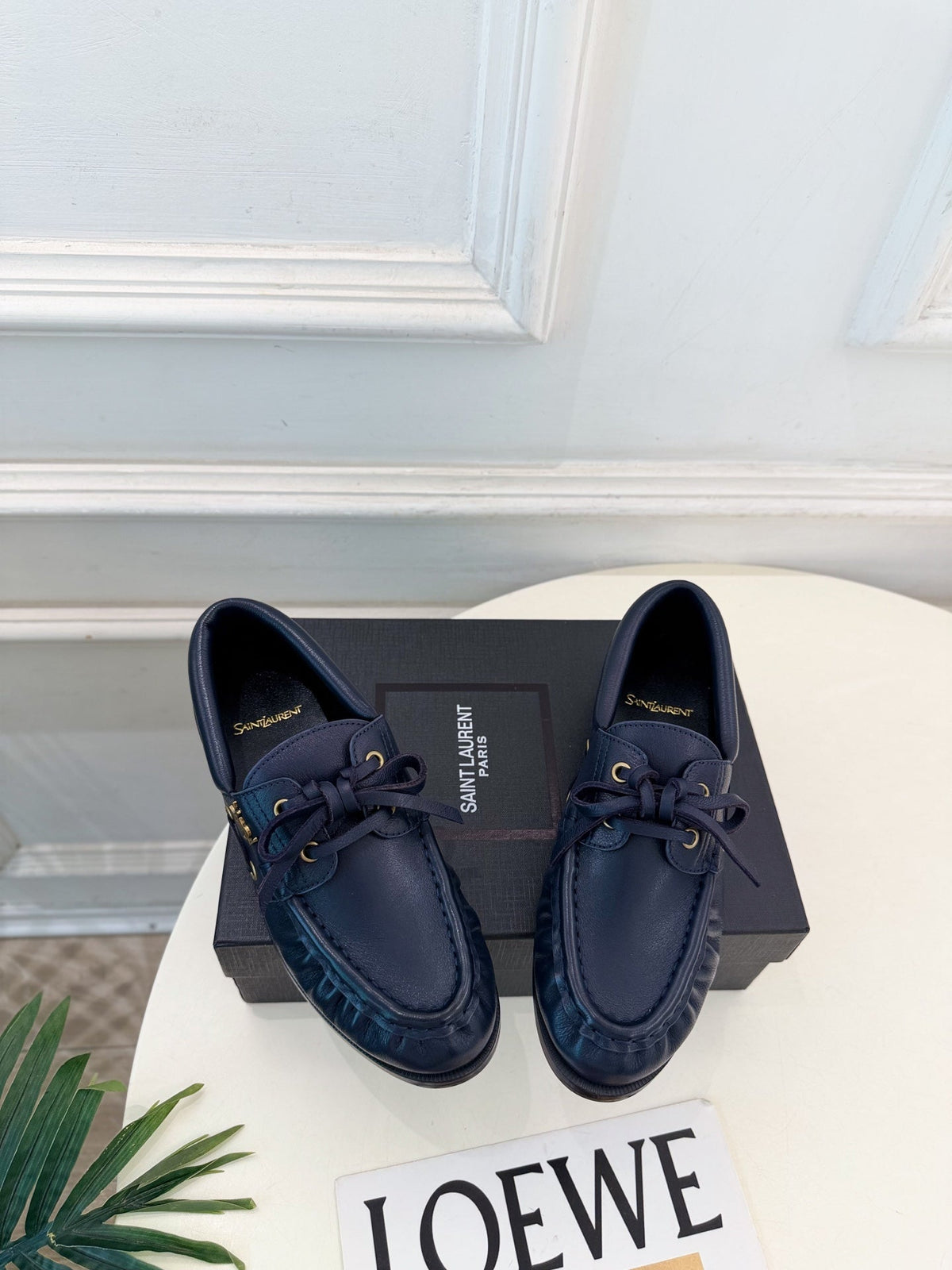 YSL Le Loafer Bateau Boat Shoes Navy Blue Smooth Leather 112333