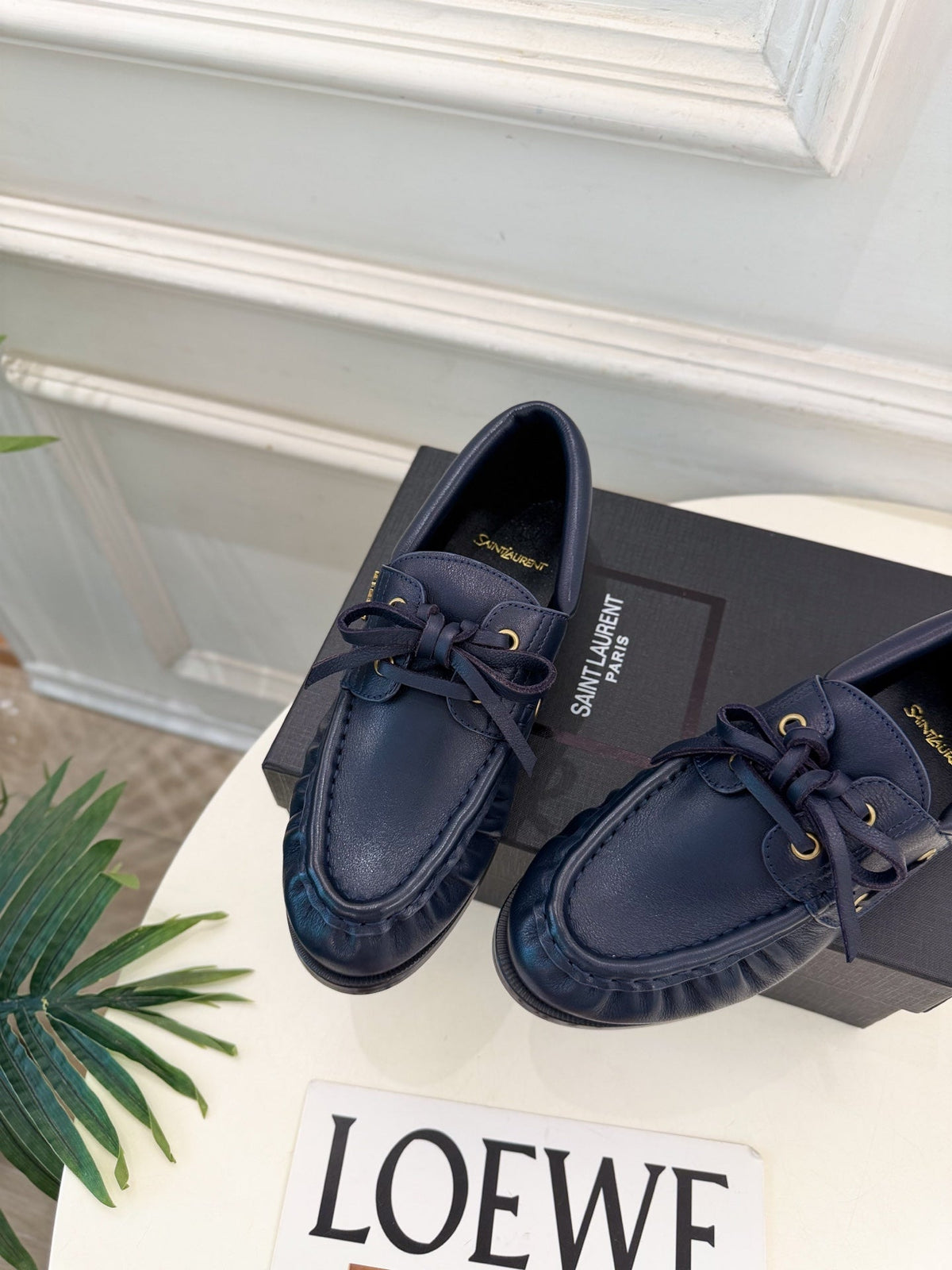 YSL Le Loafer Bateau Boat Shoes Navy Blue Smooth Leather 112333