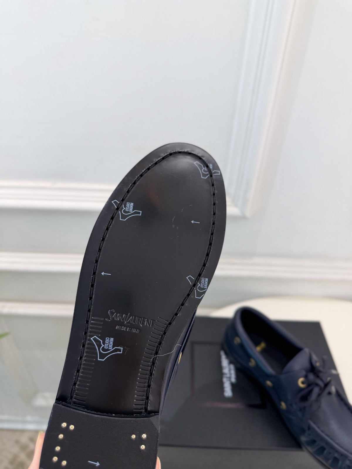YSL Le Loafer Bateau Boat Shoes Navy Blue Smooth Leather 112333