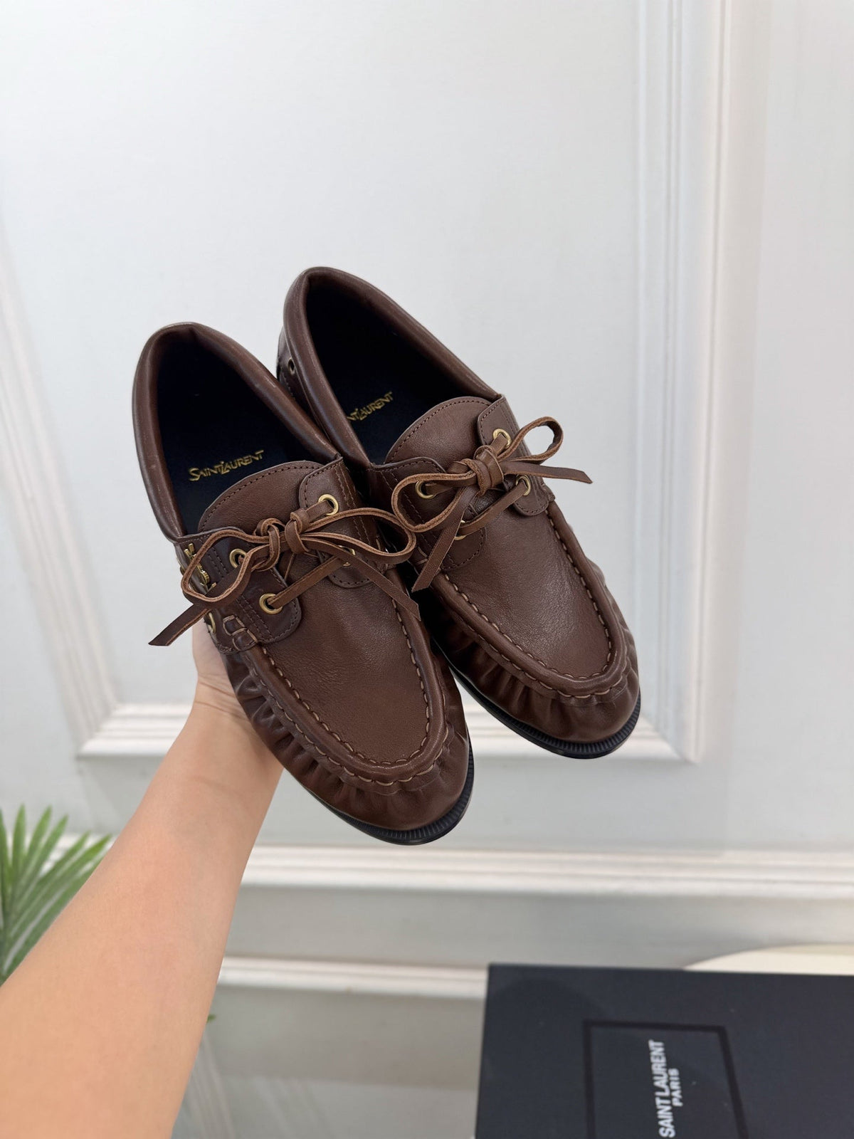 YSL Le Loafer Bateau Boat Shoes Brown Smooth Leather 112334