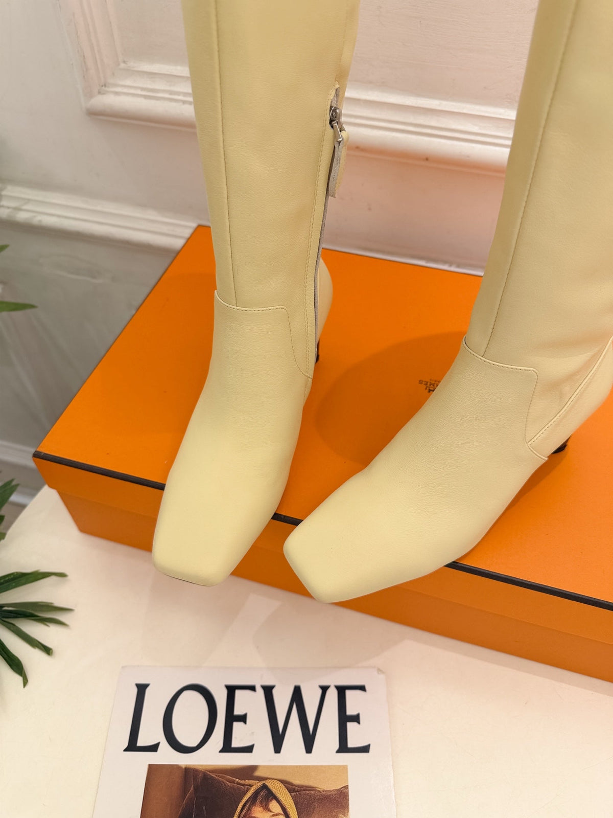 HM 26s Knee High Boots Beige Smooth Leather 112134