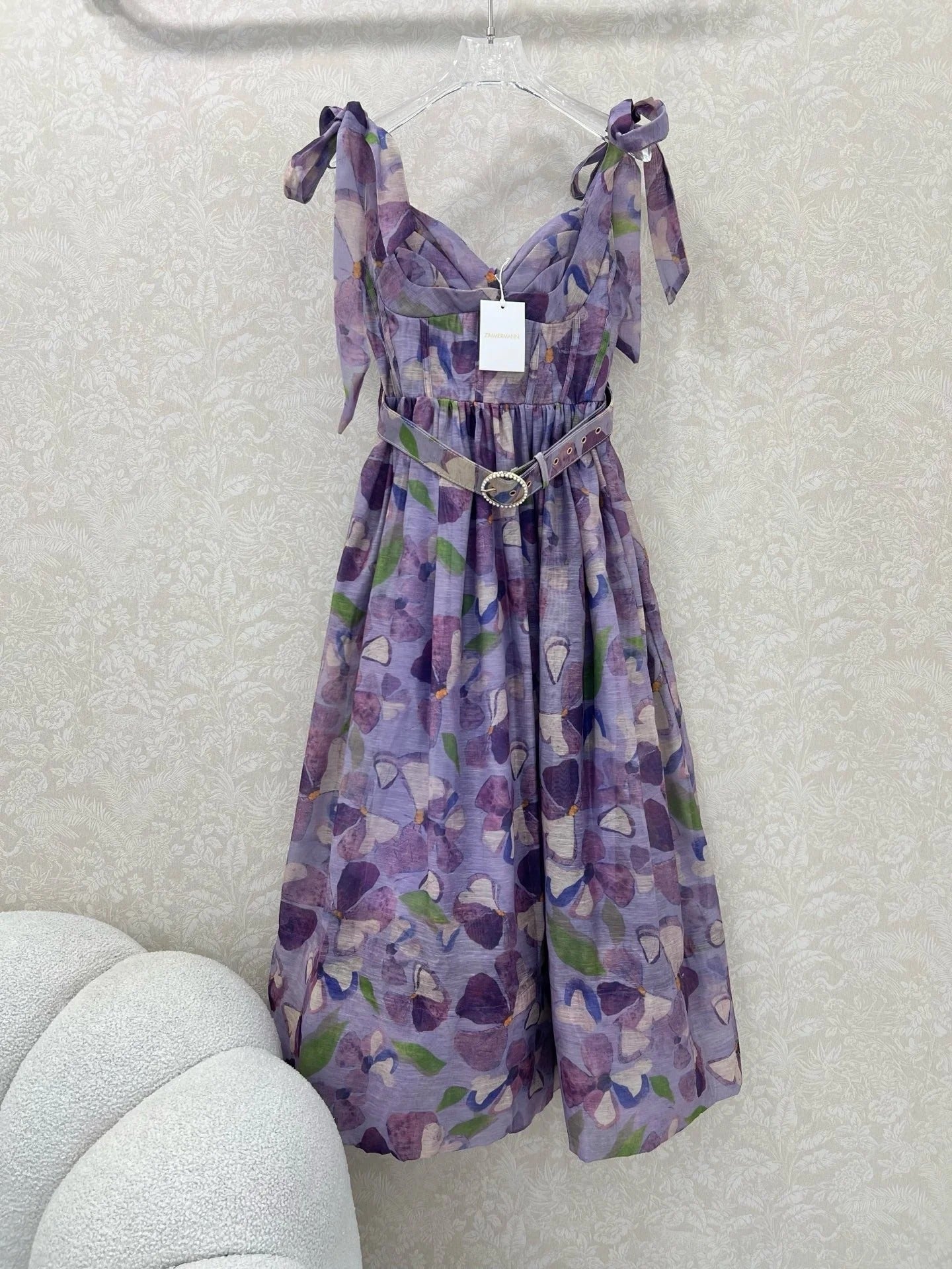 ZIMMERMANN LONG HERRINGBONE DRESS IN PLUM PURPLE 269379