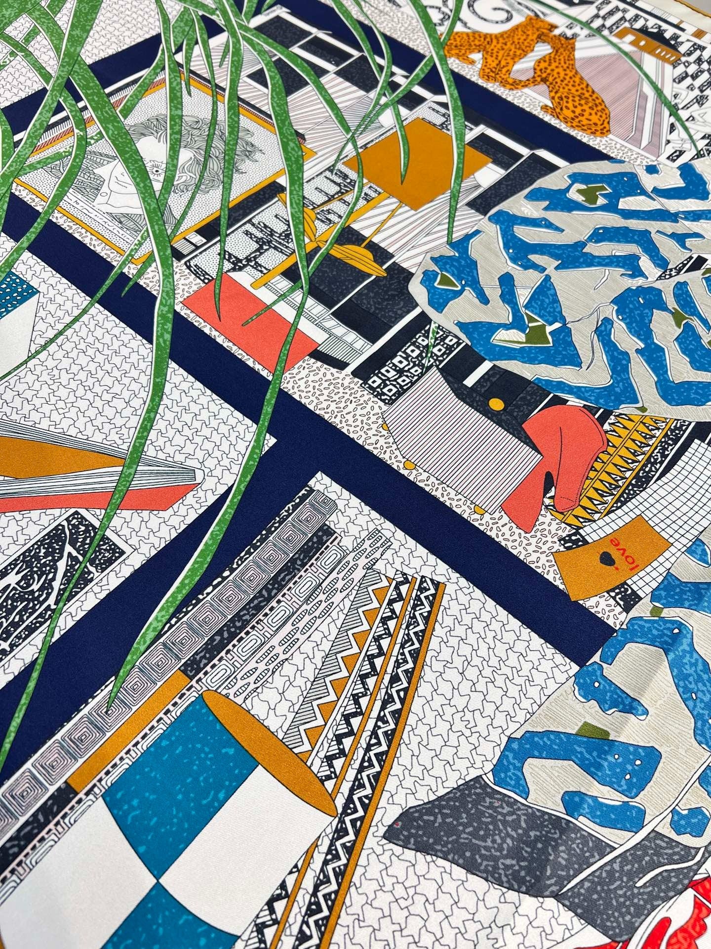 HM 26s Knitting Scarf 90 White Green Blue Colorful Mulberry Silk 148047