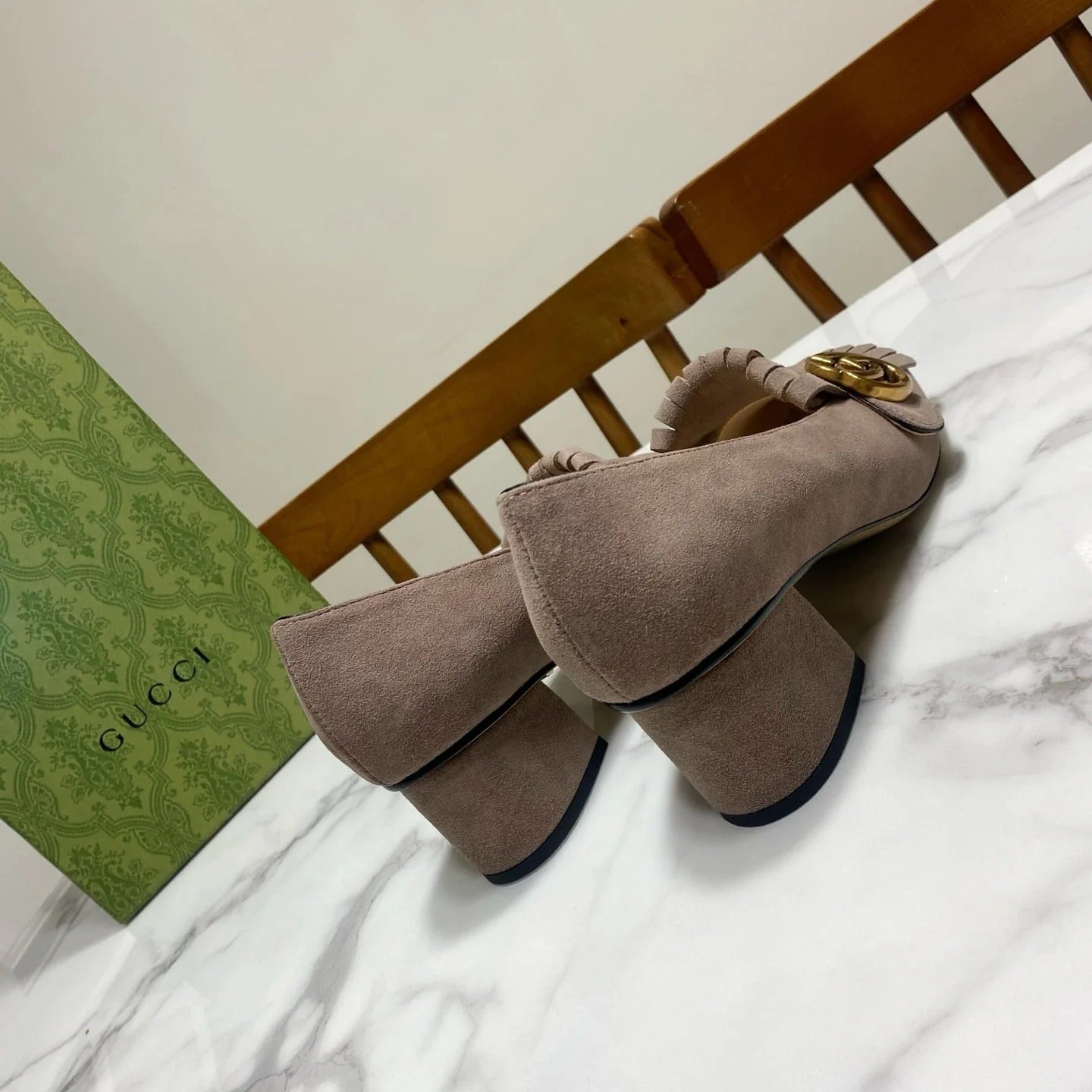 GG 26SS Chunky Heel Pump 50 Taupe Suede 640555