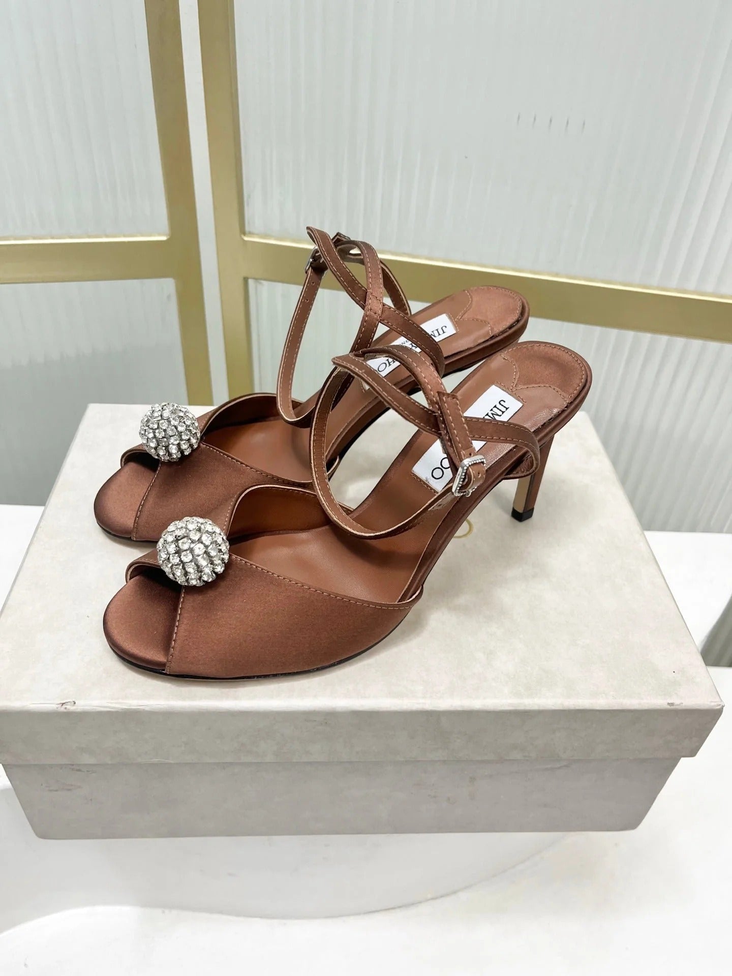 Jimmy 26s Peep-Toe High Heels 85 Brown Sheepskin 605974