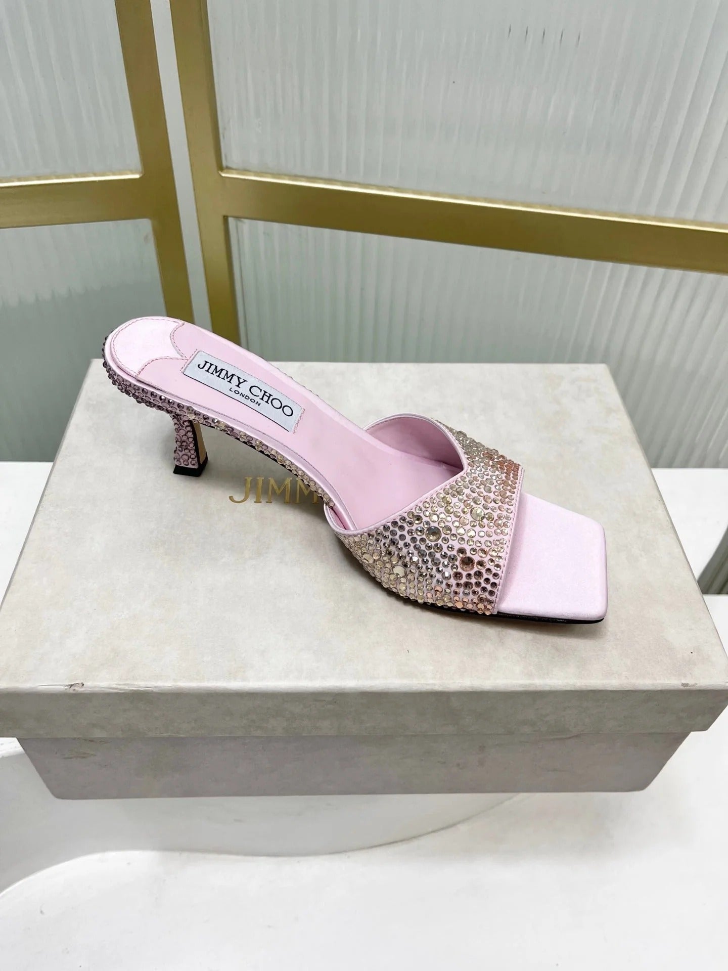 Jimmy 26s High-Heeled Slippers 65 Pastel Pink Diamond Sheepskin 605977