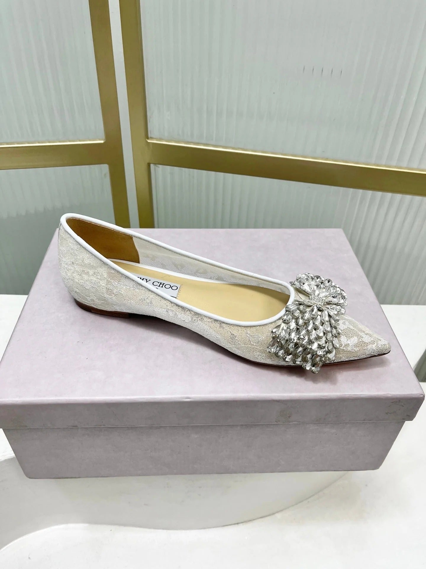 Jimmy 26s Ballet Flats White Imported Lace Sheepskin 605983