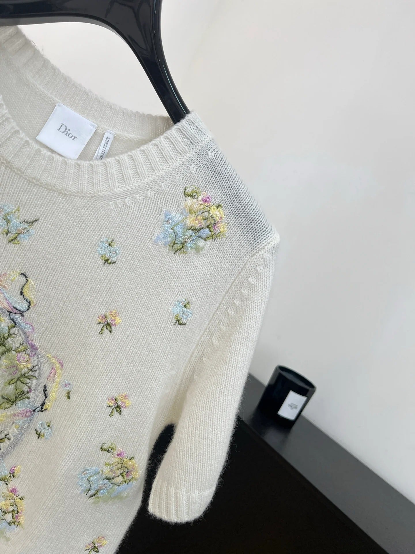 Dior 2026 Floral Embroidered Knit Short-sleeved Top Off-white Wool 138360