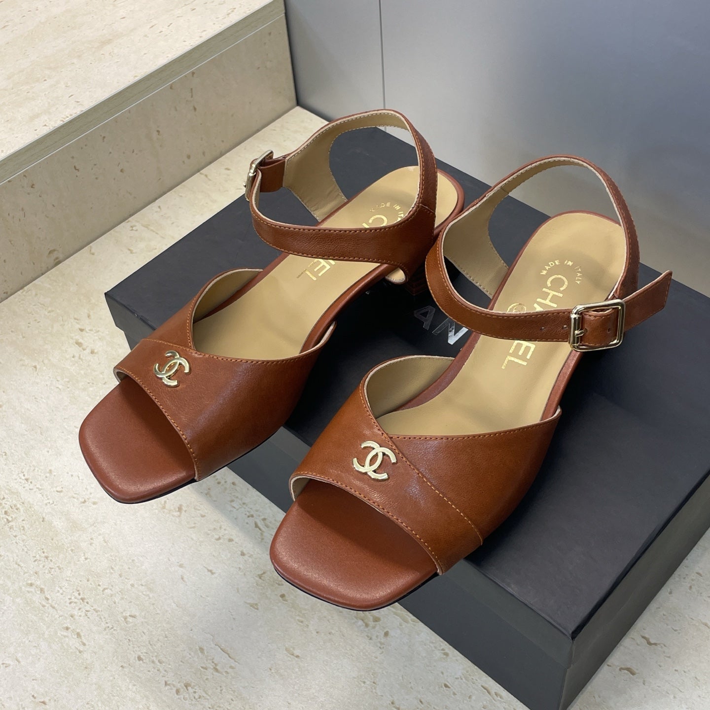CC 26 Heeled Sandal 45mm Brown Beige Sheepskin 607474