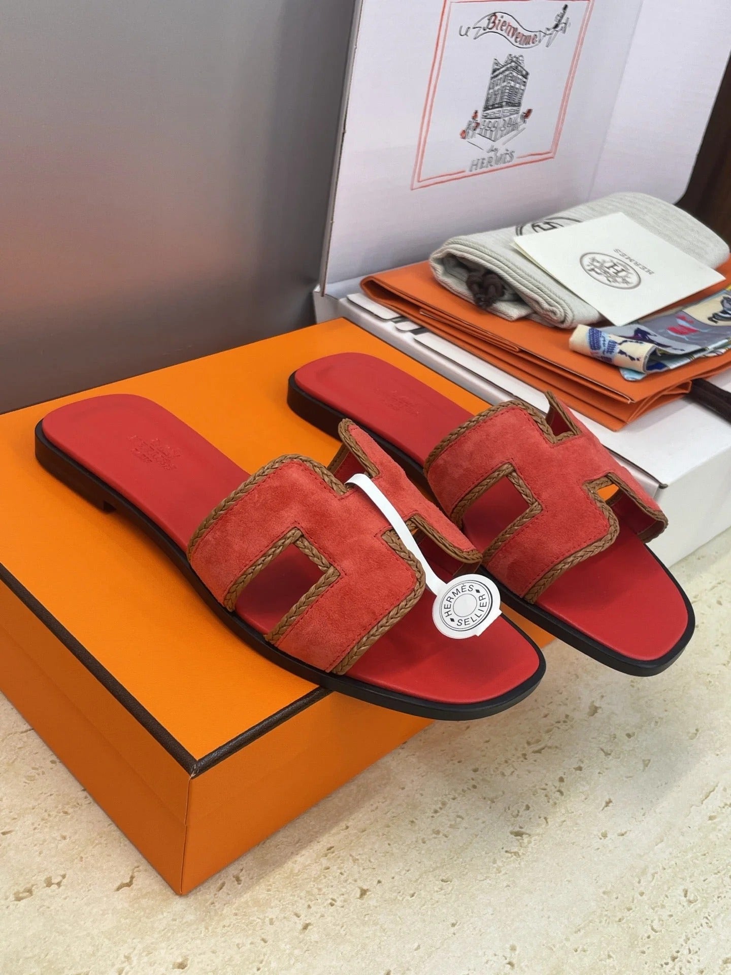 HM 26ss Oran Sandals Red Suede Calfskin 607248