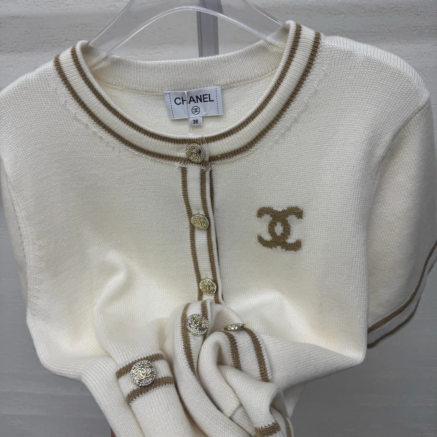 Chanel 2026 Crew Neck Cardigan Cream Wool Cashmere 356956