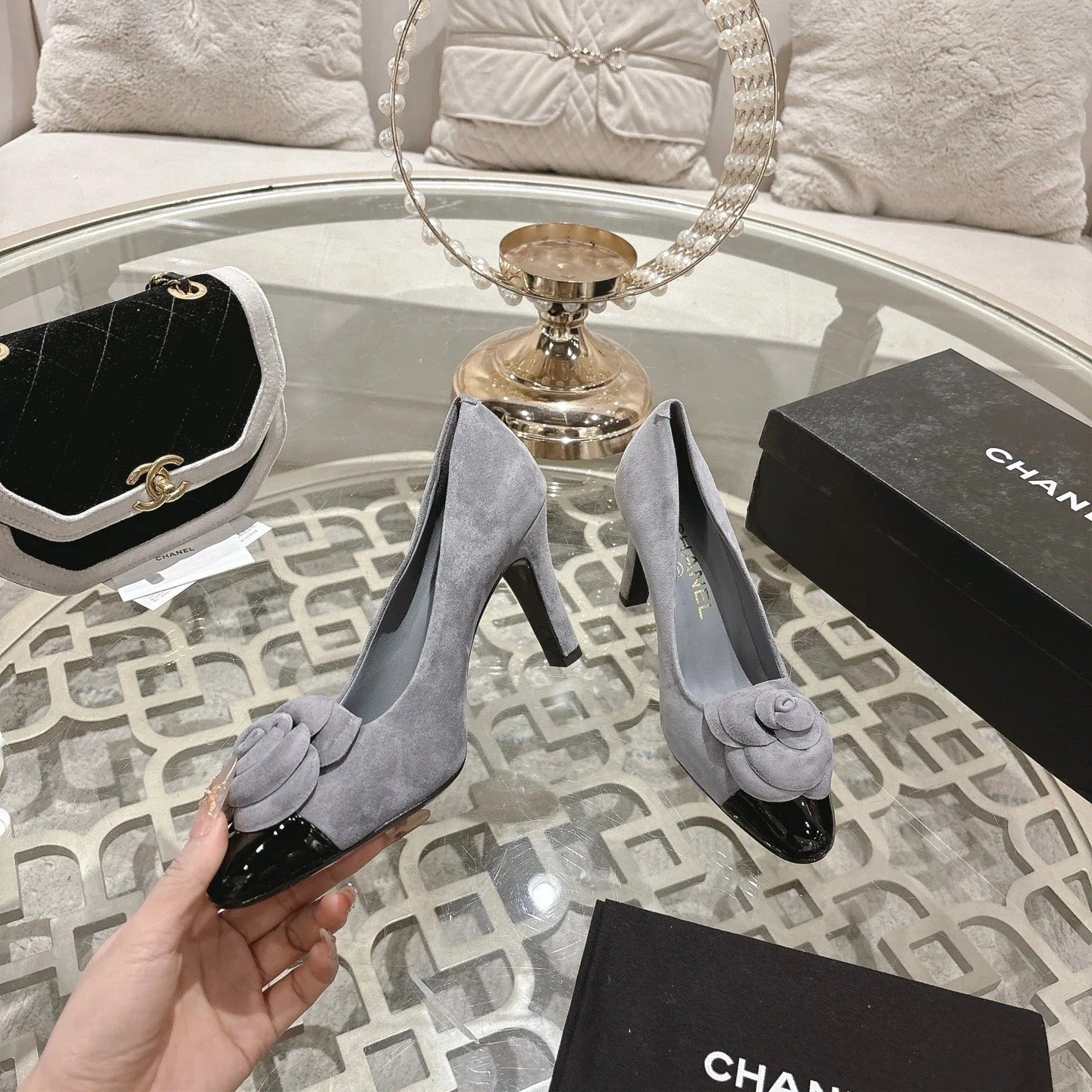 CC 26s High Heels Pump 85 Gray Black Suede 627012