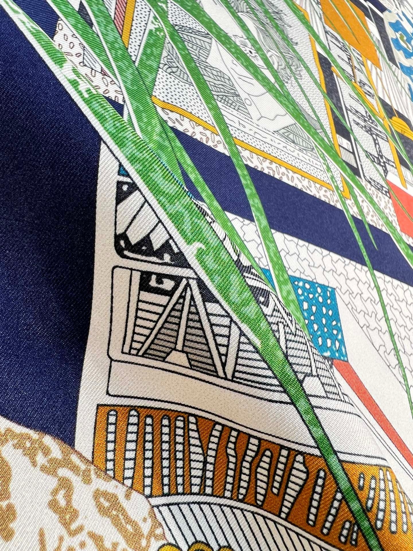 HM 26s Knitting Scarf 90 White Green Blue Colorful Mulberry Silk 148047