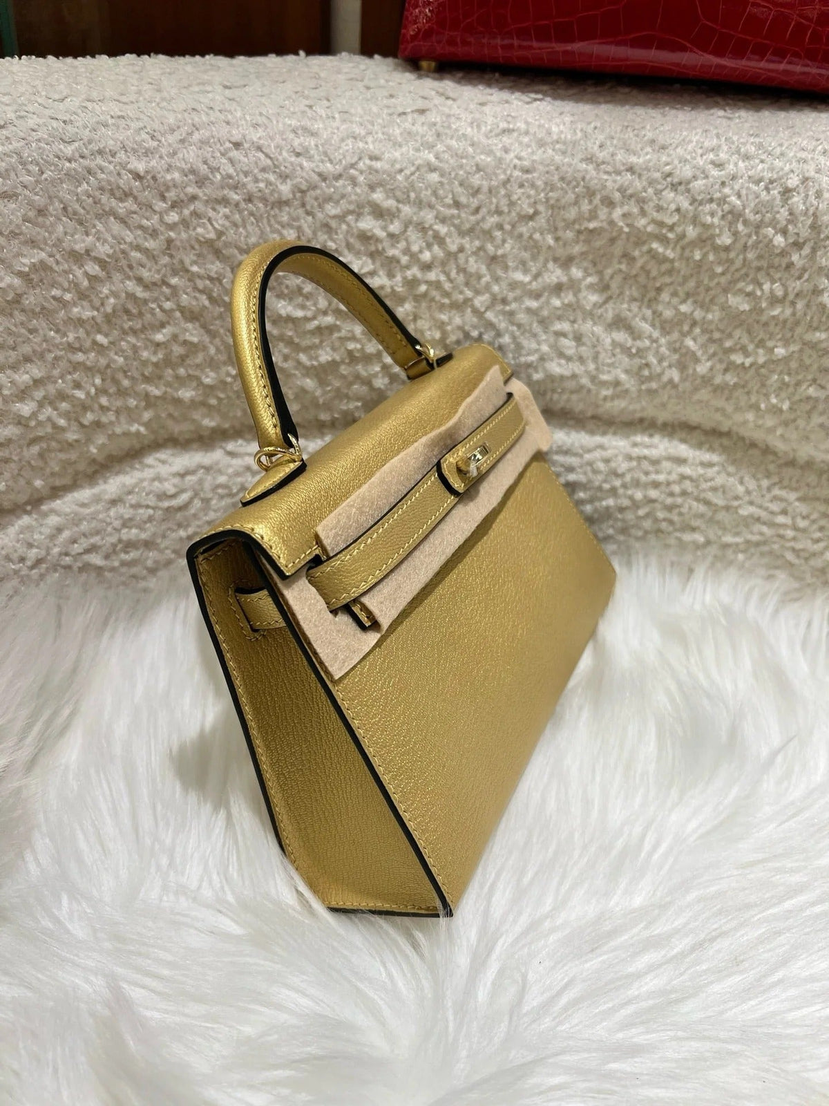 Hermes 2026 Mini Kelly II Bag 19cm Metallic Gold Goatskin Leather