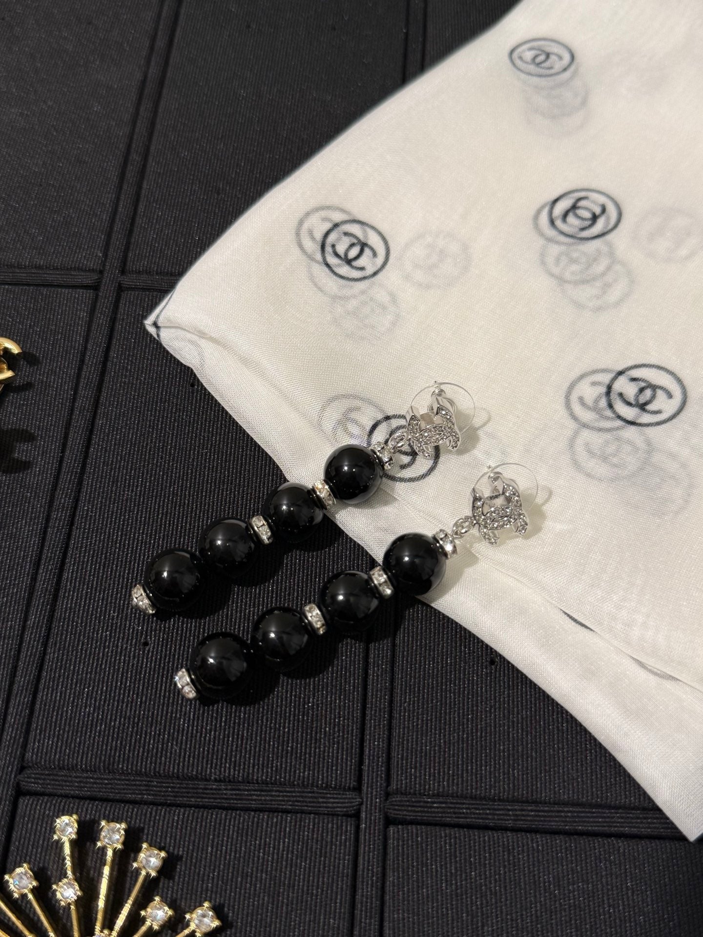 Chanel 2026 Light Gold Full Diamond Double C White Pearl Earrings