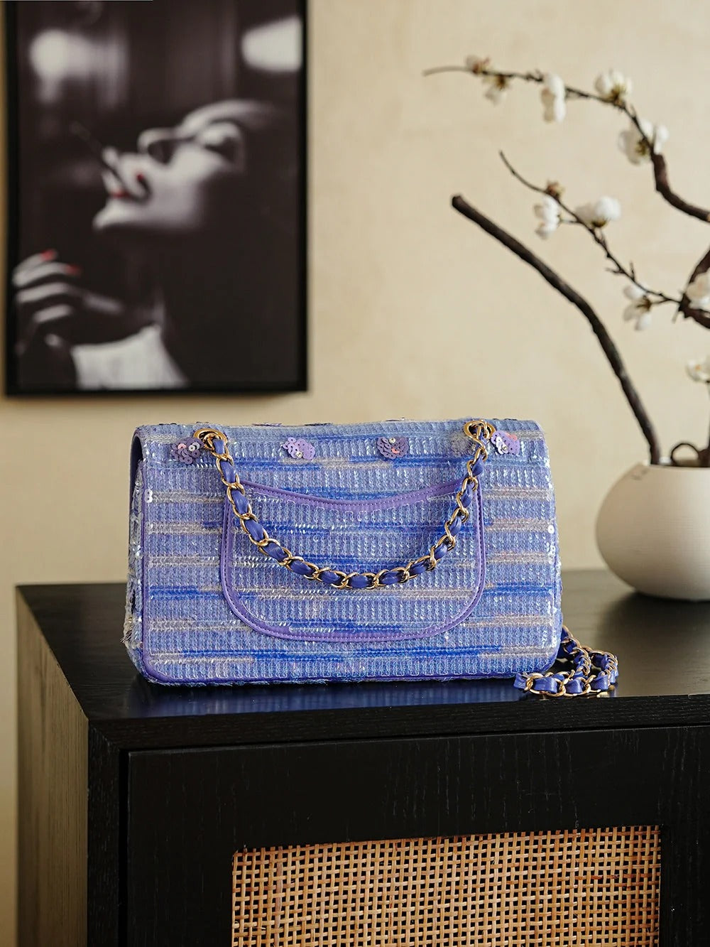 Chanel 2026 Bag 25.5cm Violet Sequin Leather