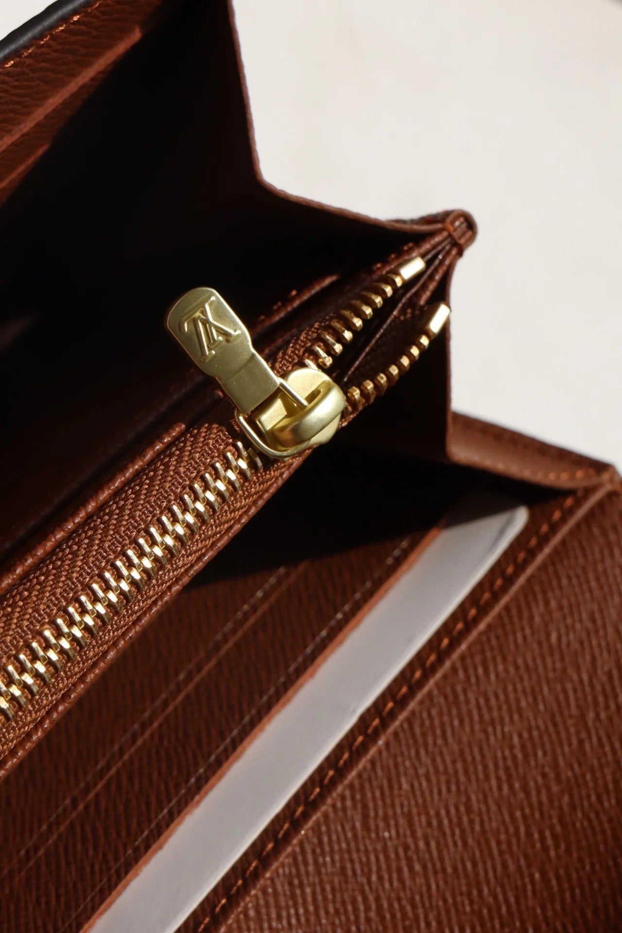 LV 2025 Sarah Folding Long Wallet Brown Canvas Leather