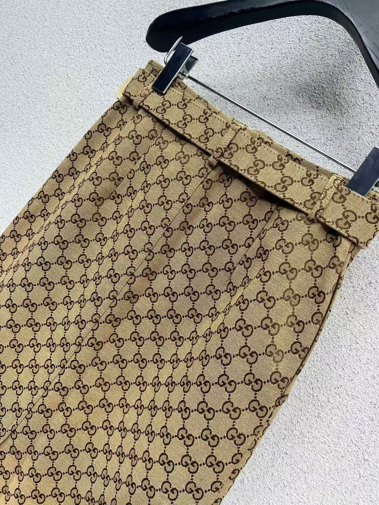 Gucci 2026 Long Skirt Camel Dark Brown Cotton Polyester