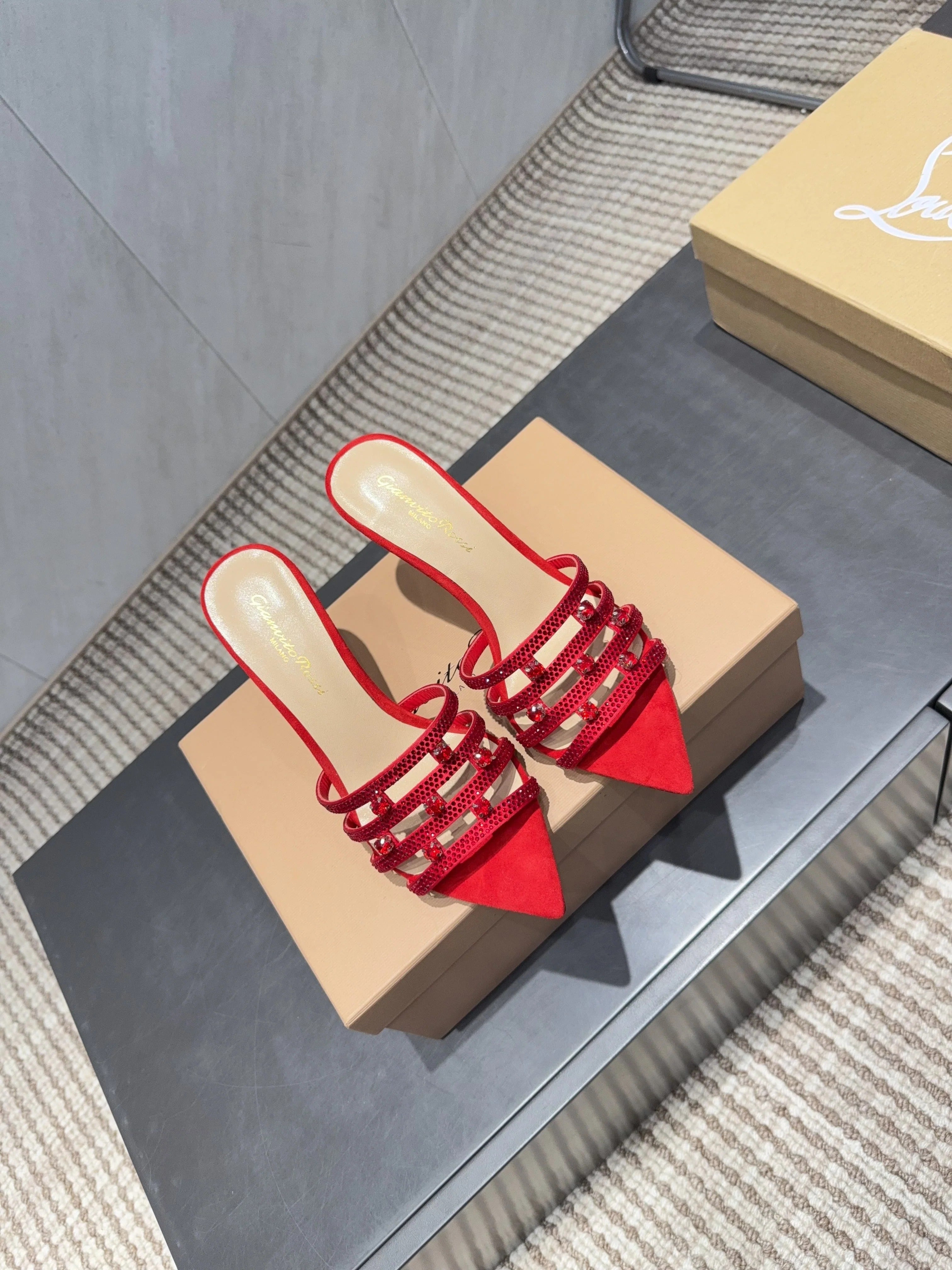 Gianvito Rossi 26SS High Heeled Sandals 100 Red Beige Sheepskin 613827