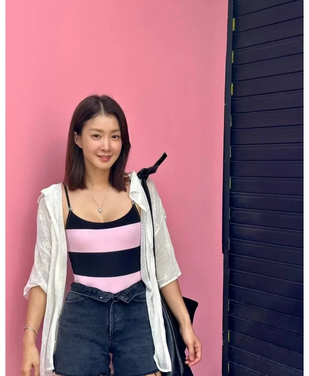 SWIMSUIT IN BLACK AND PINK HORIZONTAL STRIPES 626019