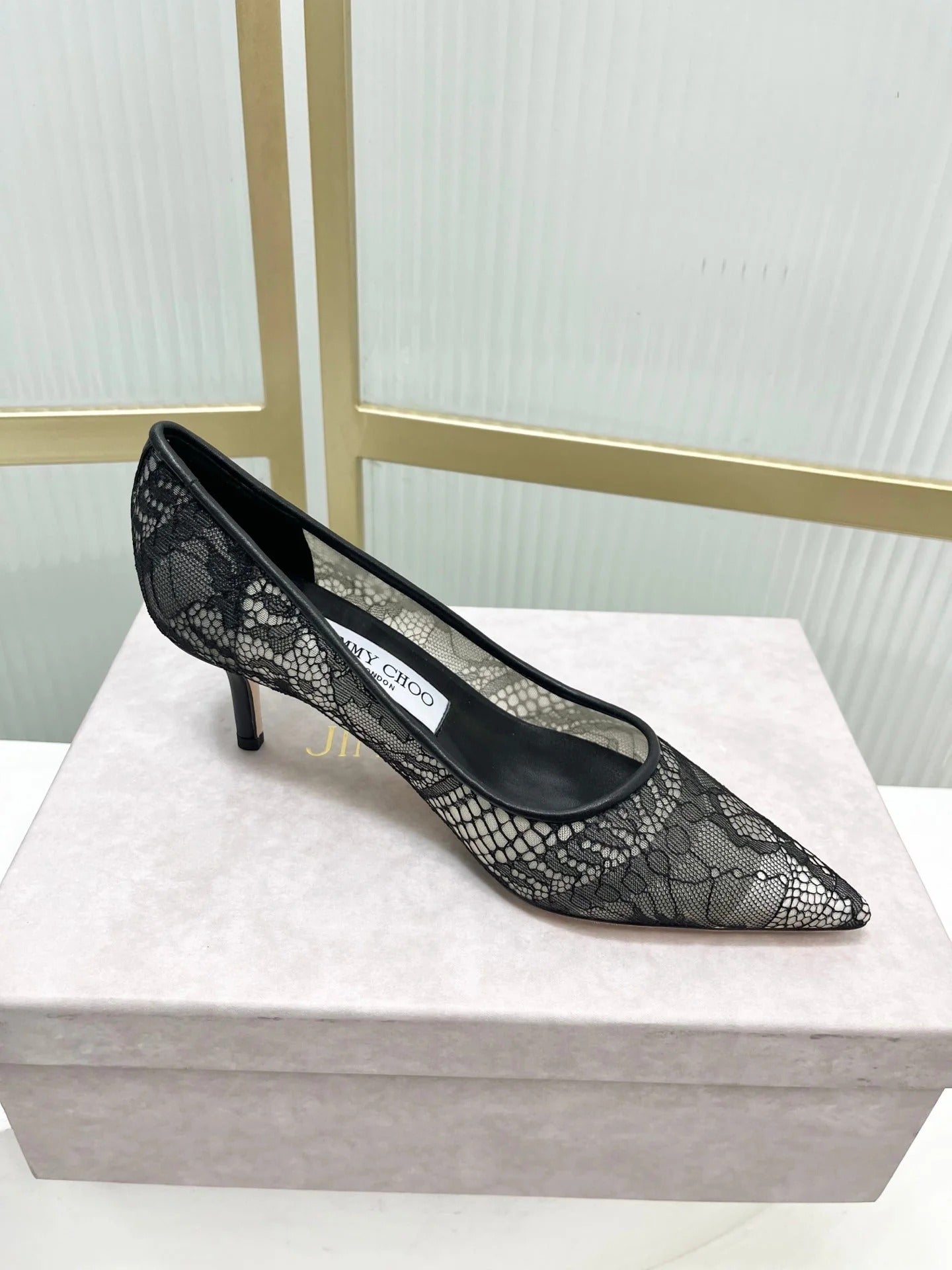 Jimmy 26s High Heel Pump 65 Black Lace Sheepskin 605957