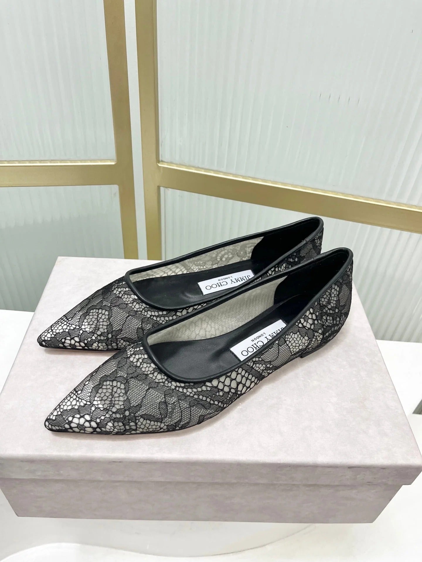 Jimmy 26s Ballet Flats Black Lace Sheepskin 605958