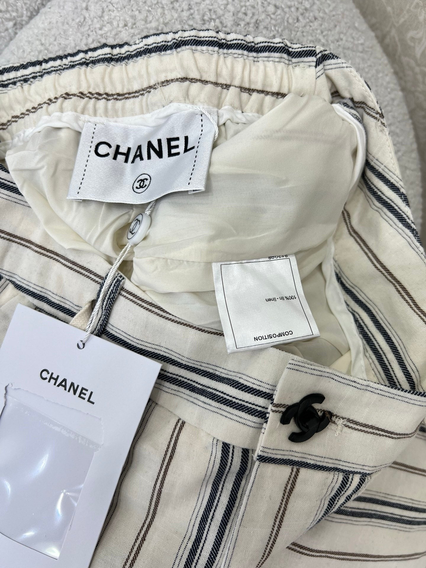 CHANEL STRIPED LINEN WIDE-LEG PANTS 275056