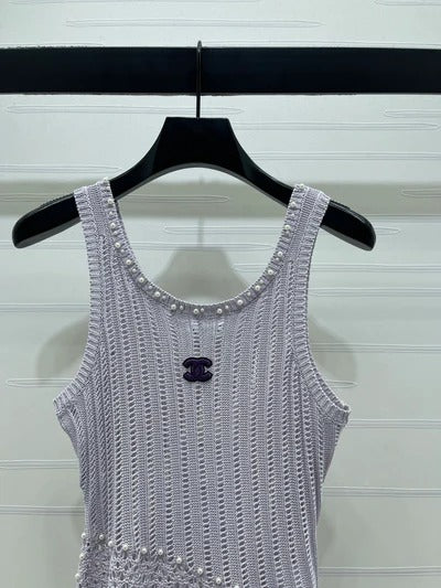 Chanel 2026 Vest Purple and White Wool 704599