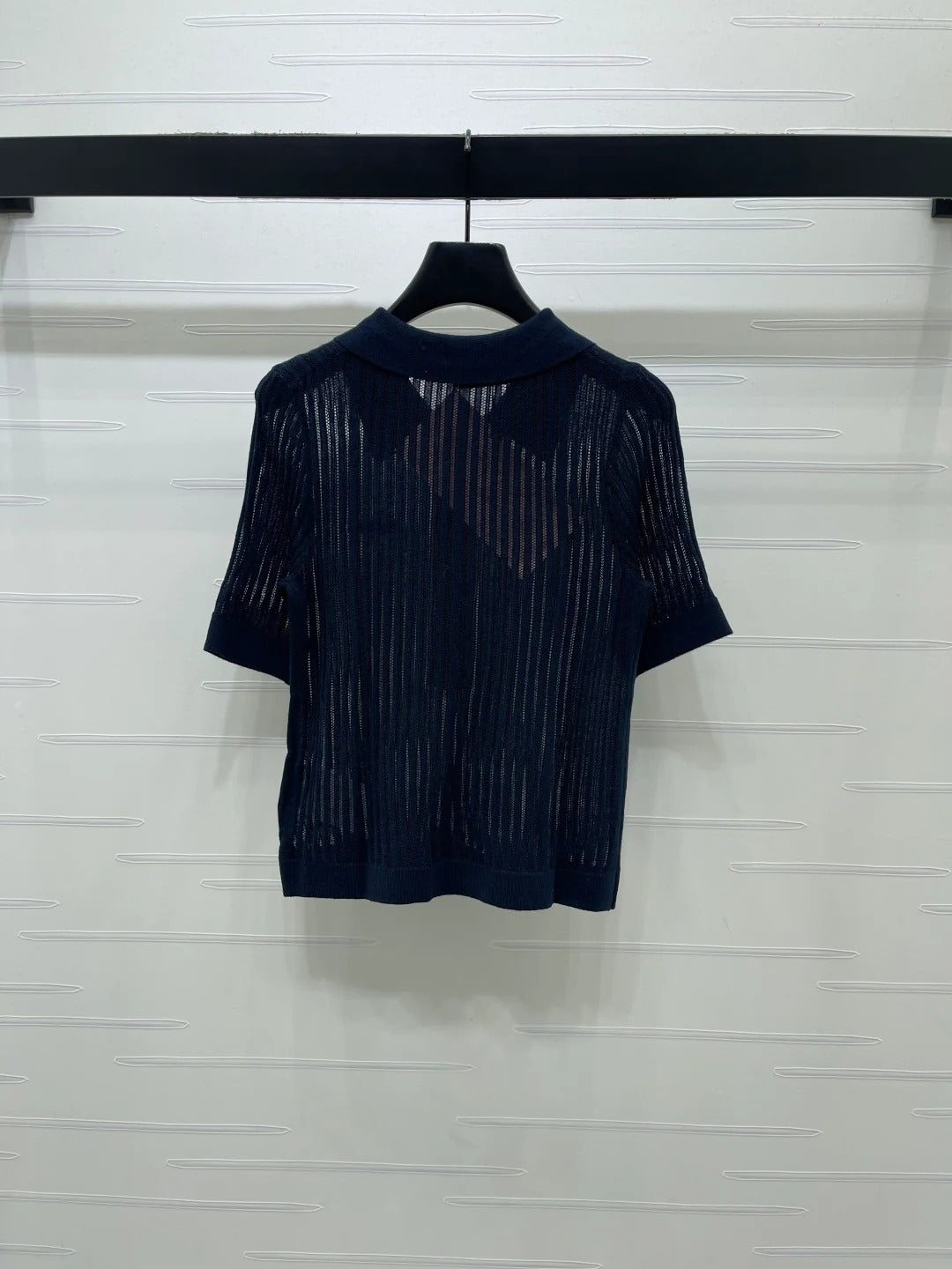 Miumiu 2026 Hollow-out Polo Knit Short-Sleeve T-Shirt Wool Cashmere 356485