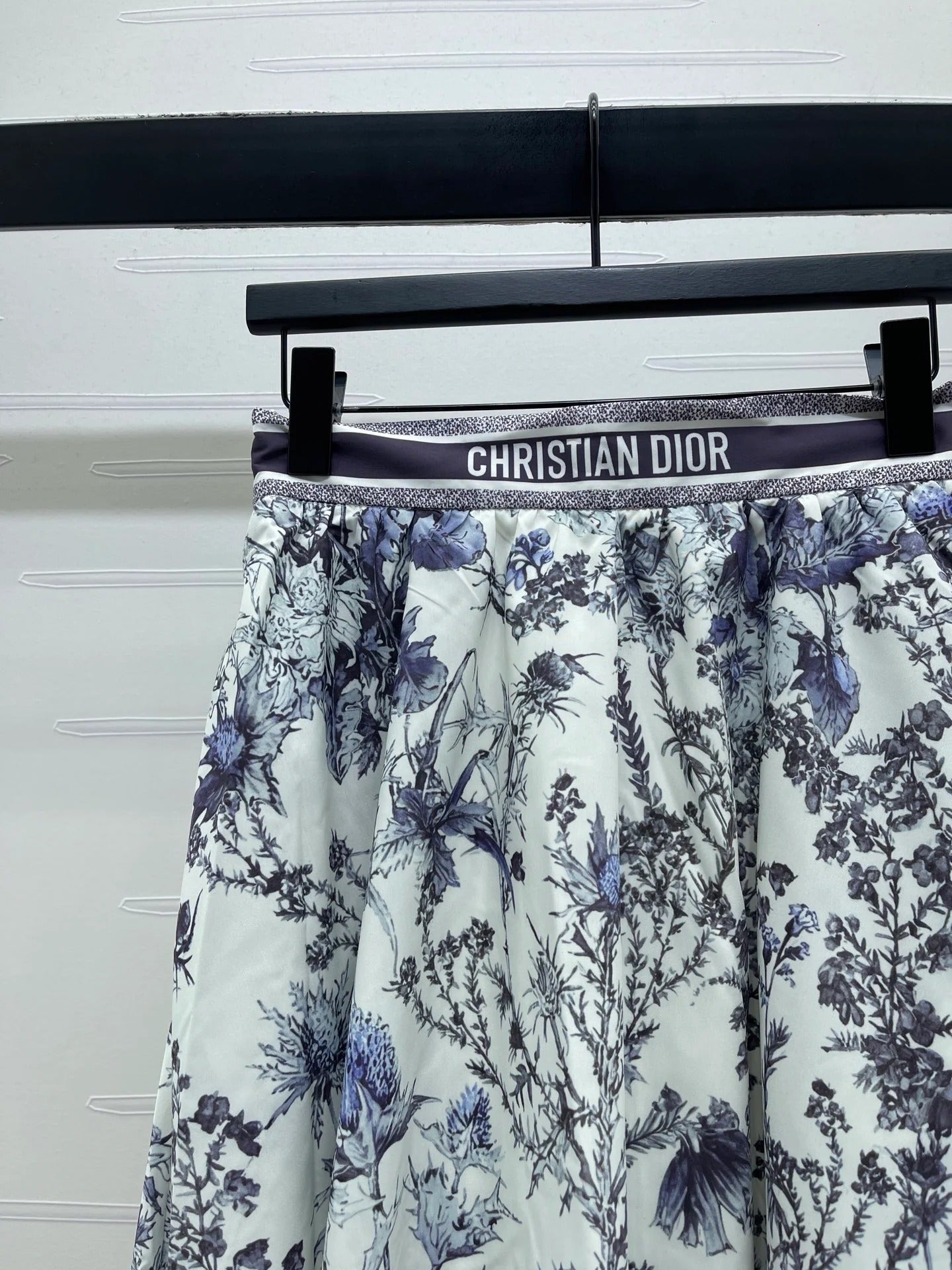 Dior 2026 High-waisted Printed Midi Skirt White Blue Polyester