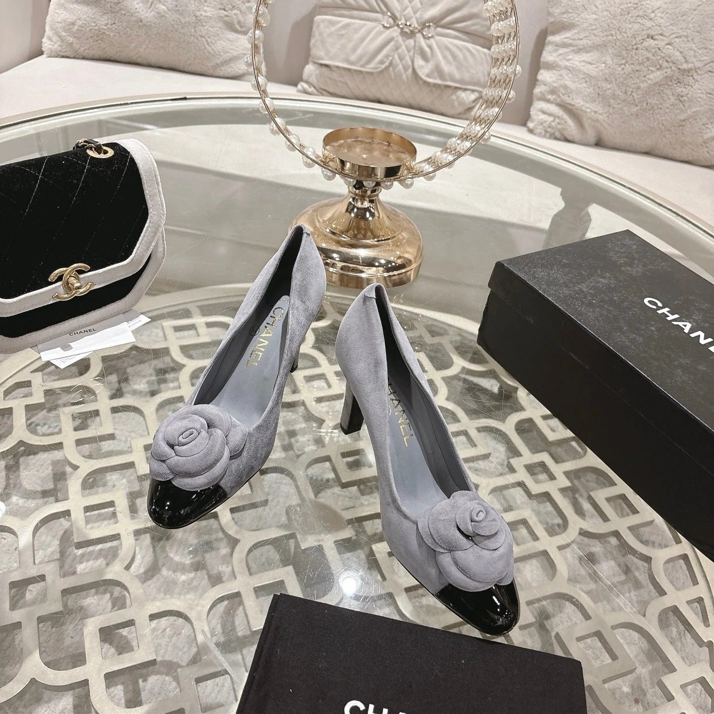 CC 26s High Heels Pump 85 Gray Black Suede 627012