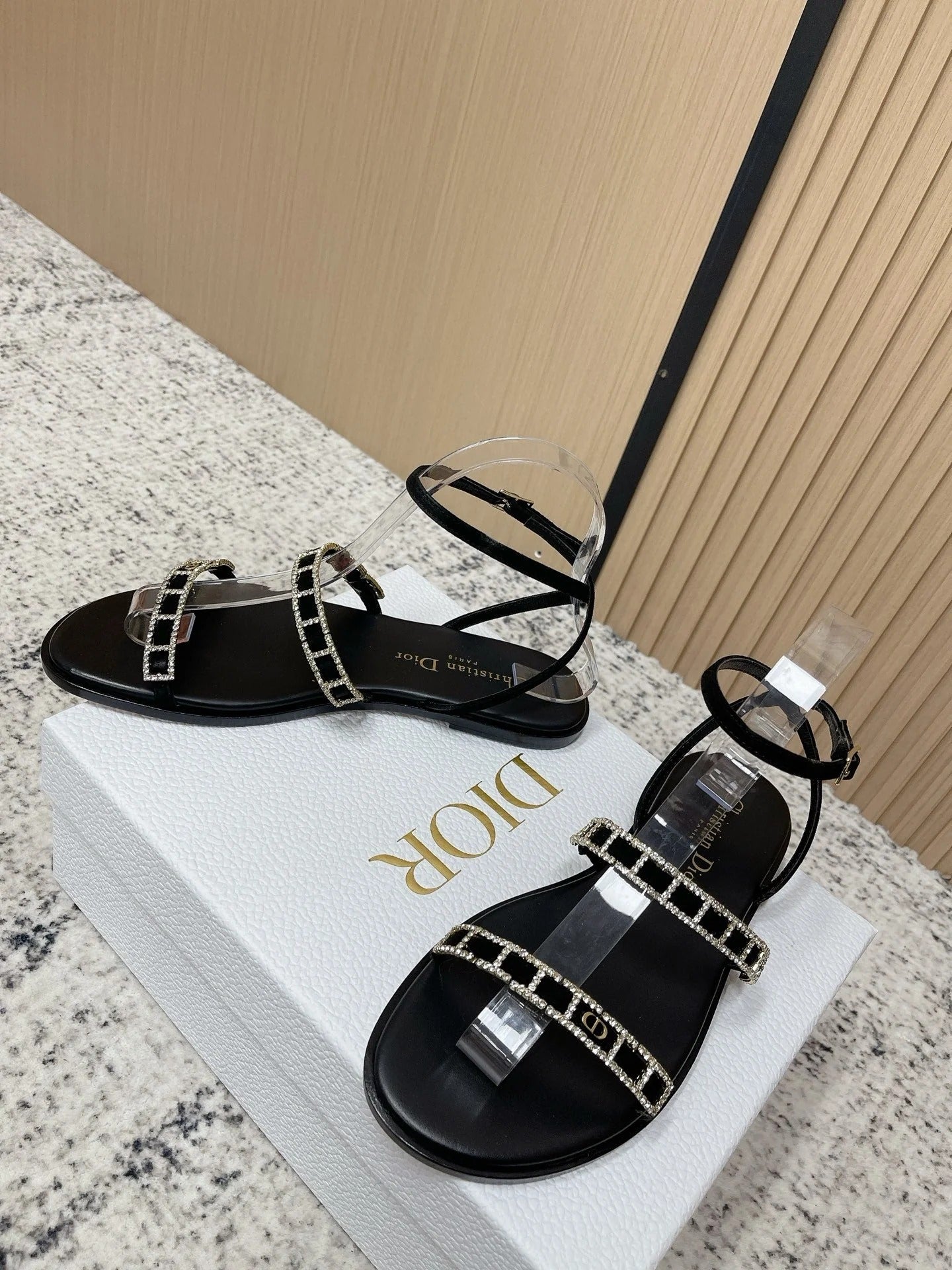 CD 26s Crystal Sandals Black Genuine Leather 643498