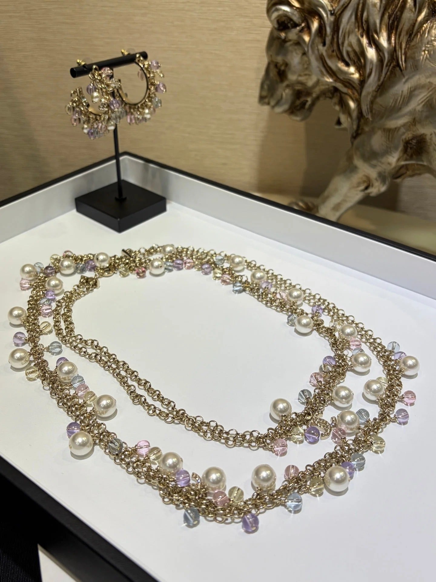 Chanel 2026 Colored Crystal Pearl Double C Long Necklace