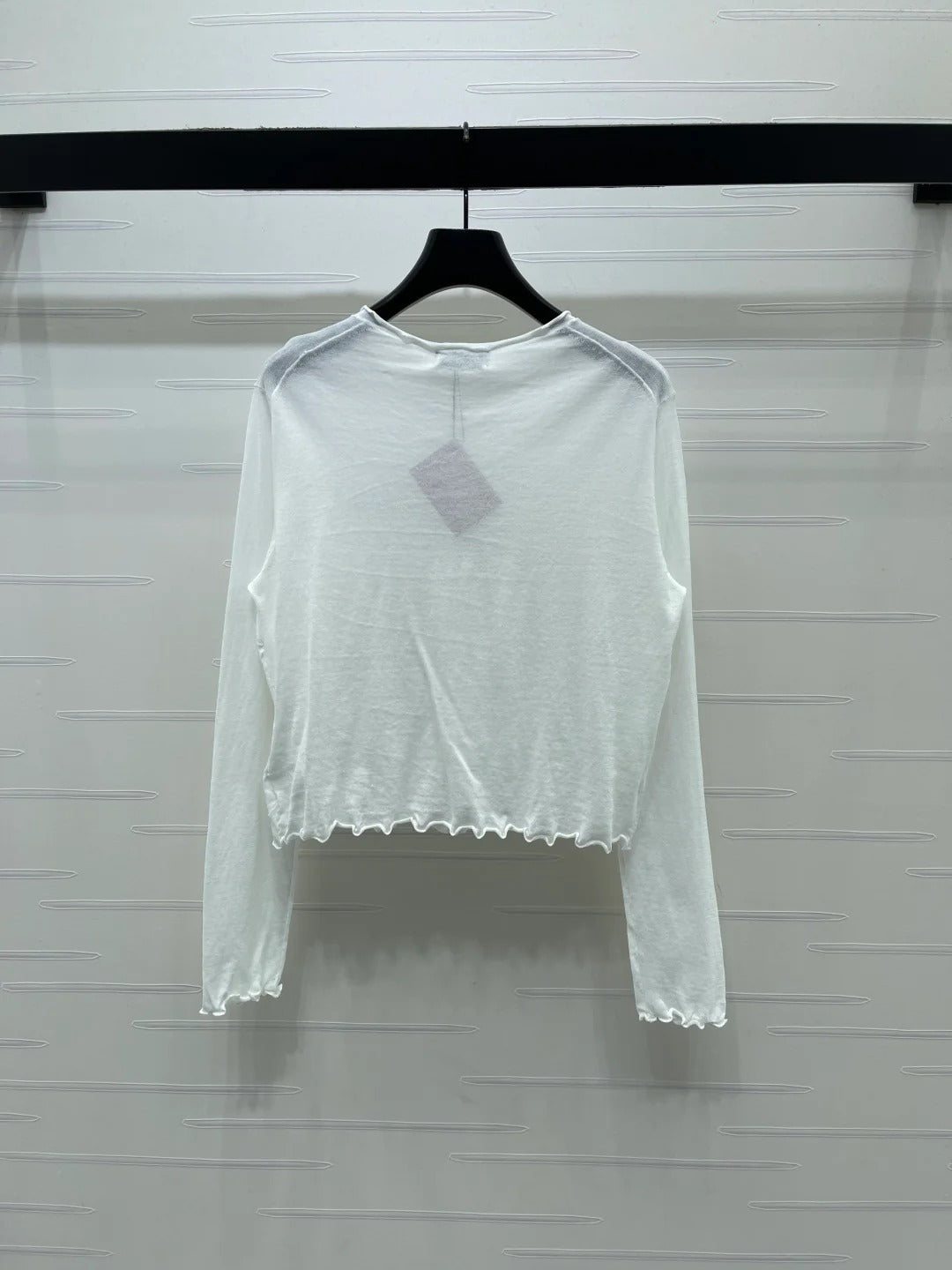 Miumiu 2026 Crew Neck Knit Long-Sleeve Cardigan White and Blue Cotton 356469