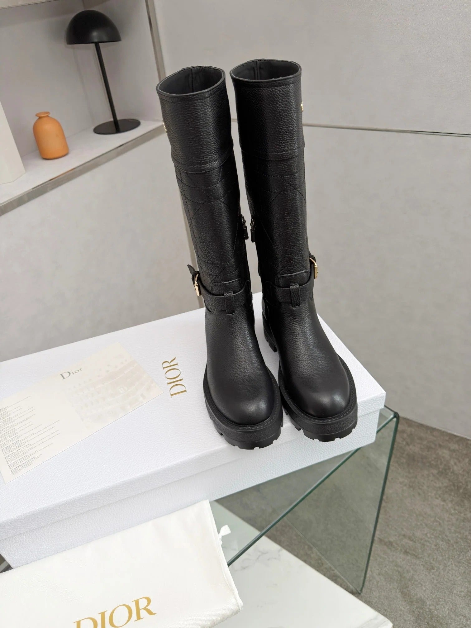 Dior 2026 D-Town Boots Black Lychee Leather 966781